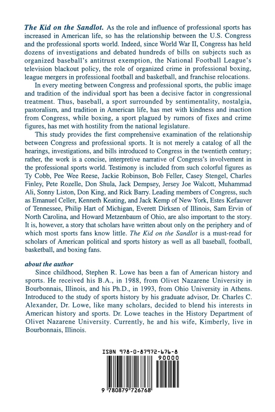 Kid on the Sandlot: Congress and Professional Sports 1910-1992 | Sports History & American Culture Book | Perfect for Baseball Fans & Political History Enthusiasts