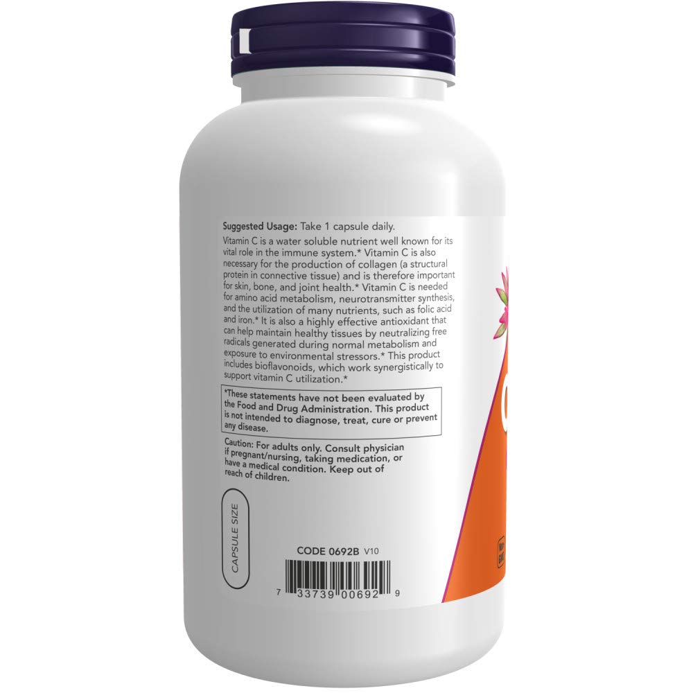 Now Foods Vitamin C 1000mg with Rose Hips - 250 Capsules for Immune Support & Antioxidant Protection - Daily Supplement for Skin Health & Collagen Boost
