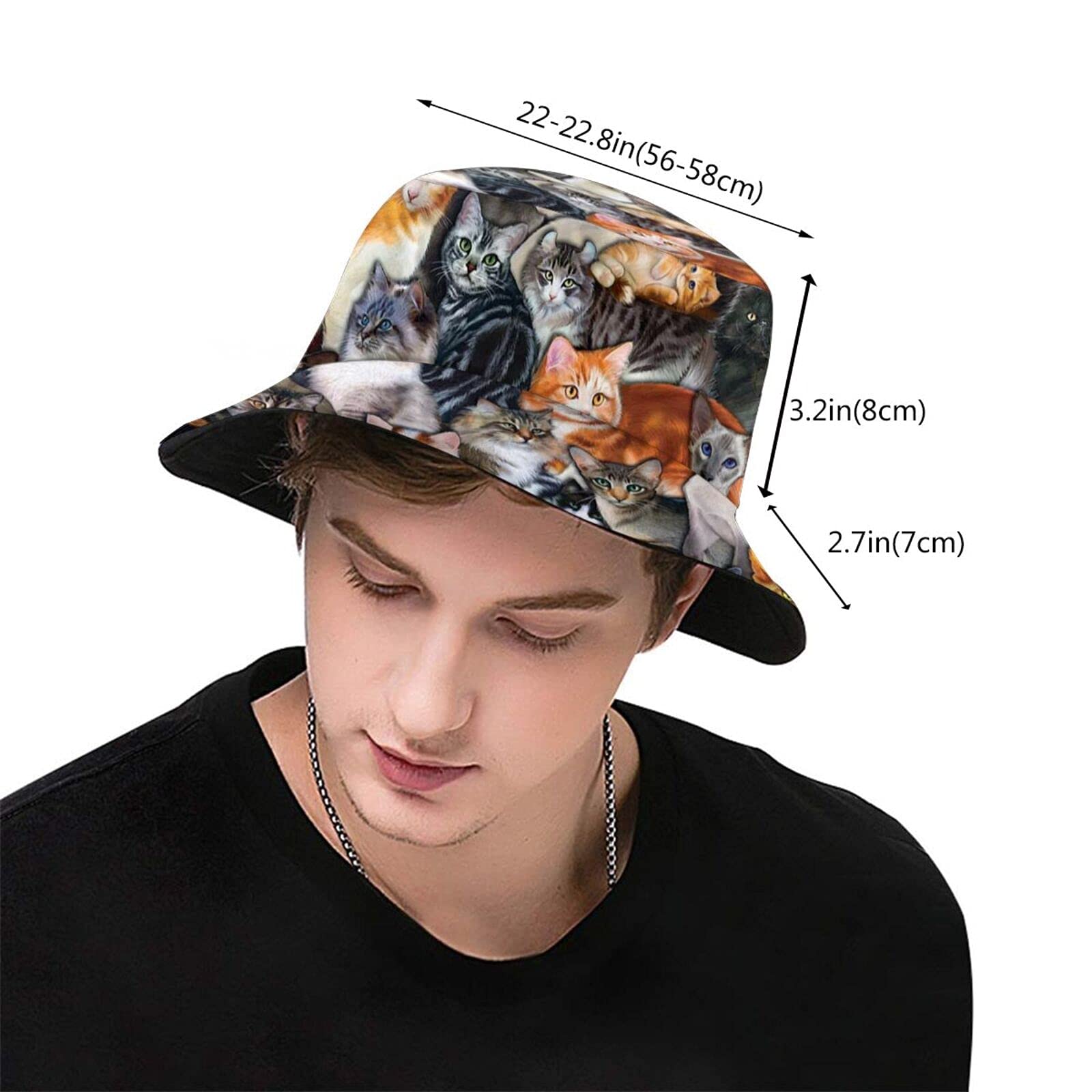 Stylish Cute Cat Printed Bucket Hat - Unisex Sun Hat for Cat Lovers - Perfect for Outdoor Activities, Beach, Music Festivals & Summer Fashion