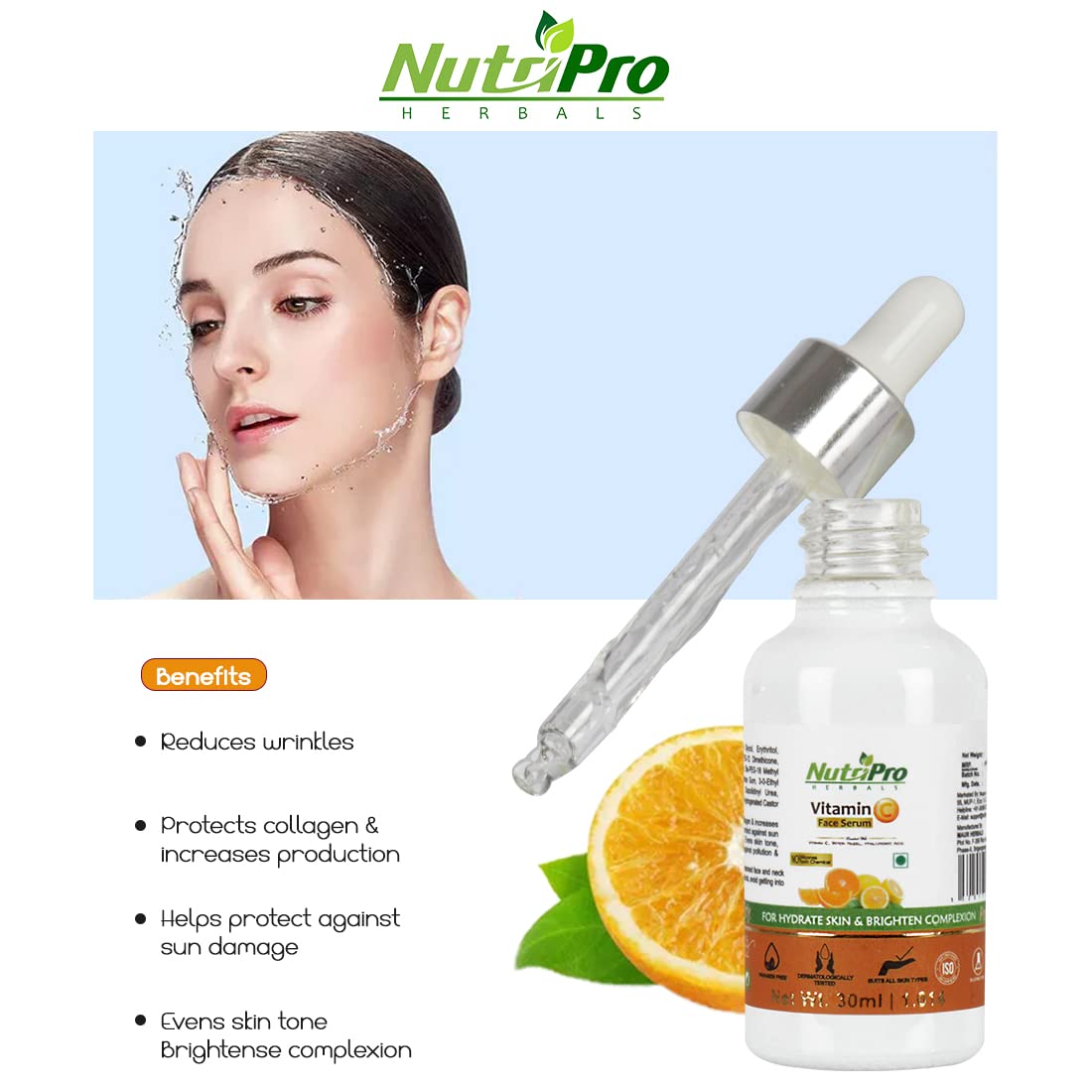 NutriPro Vitamin C Face Serum & Brightening Day Cream 80g - Hydrating & Glow Boosting with Vitamin C, Hazel & Aloe Vera | Silicone-Free, Paraben-Free | Perfect for Daily Skincare & Dull Skin Revival