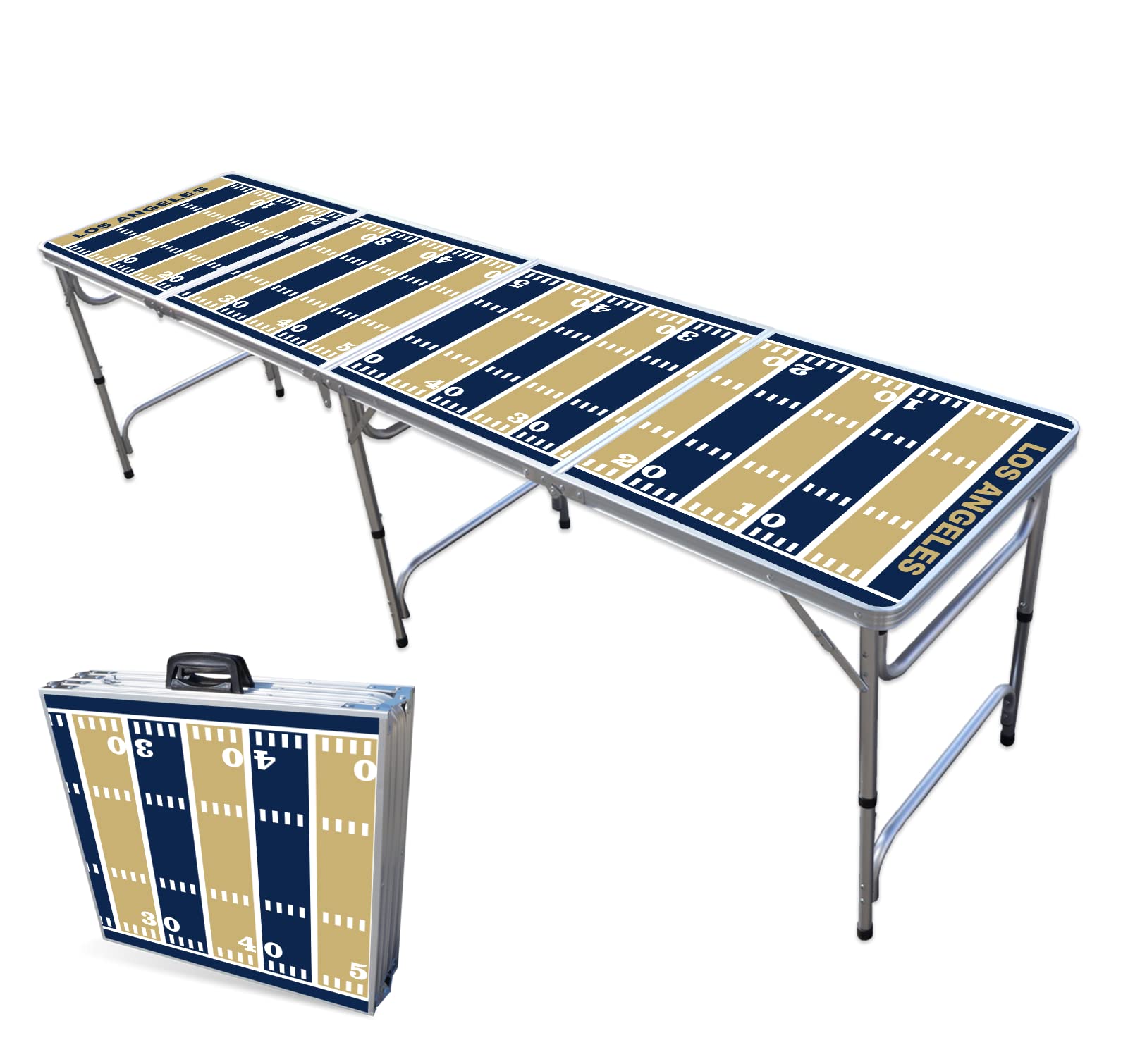 8-Foot Folding Portable Beer Pong Table with Optional Cup Holders & LED Lights - Perfect for Parties, Tailgating & Backyard Games (Los Angeles R Football Field Design)