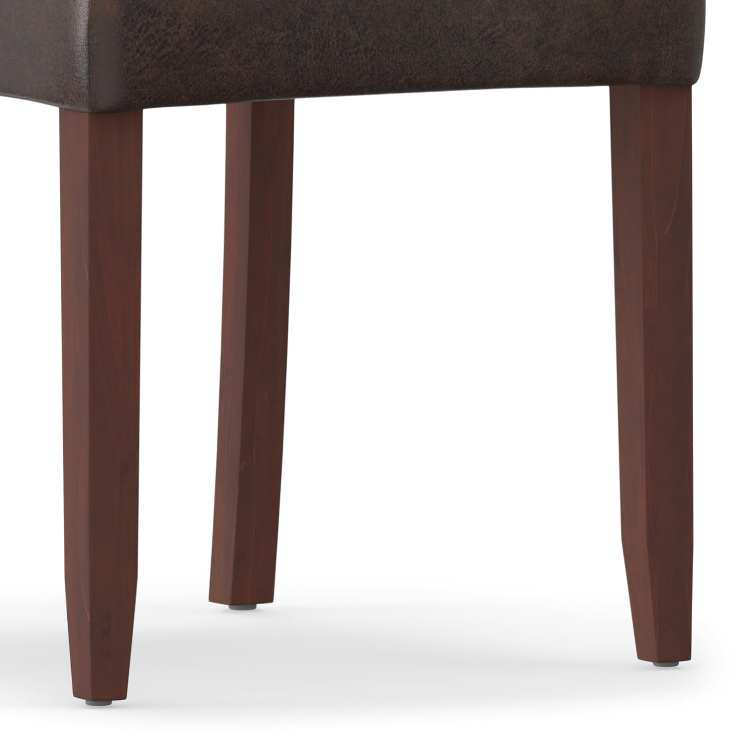 SIMPLIHOME Acadian Transitional Parson Dining Chairs (Set of 2) - Distressed Brown Vegan Faux Leather Upholstered Seats - Elegant Dining Room Furniture for Home, Restaurant, and Office Use