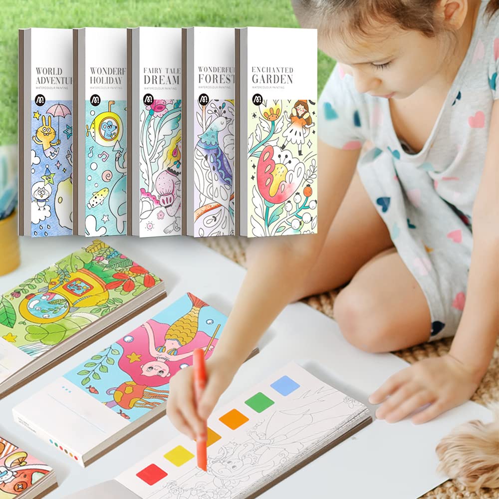 Magic Watercolor Painting Book for Kids - DIY Travel Pocket Watercolor Kit with Bookmarks (5 Sets) - Creative Art Activity to Improve Concentration | Perfect for Travel, Gifts & Classroom Projects