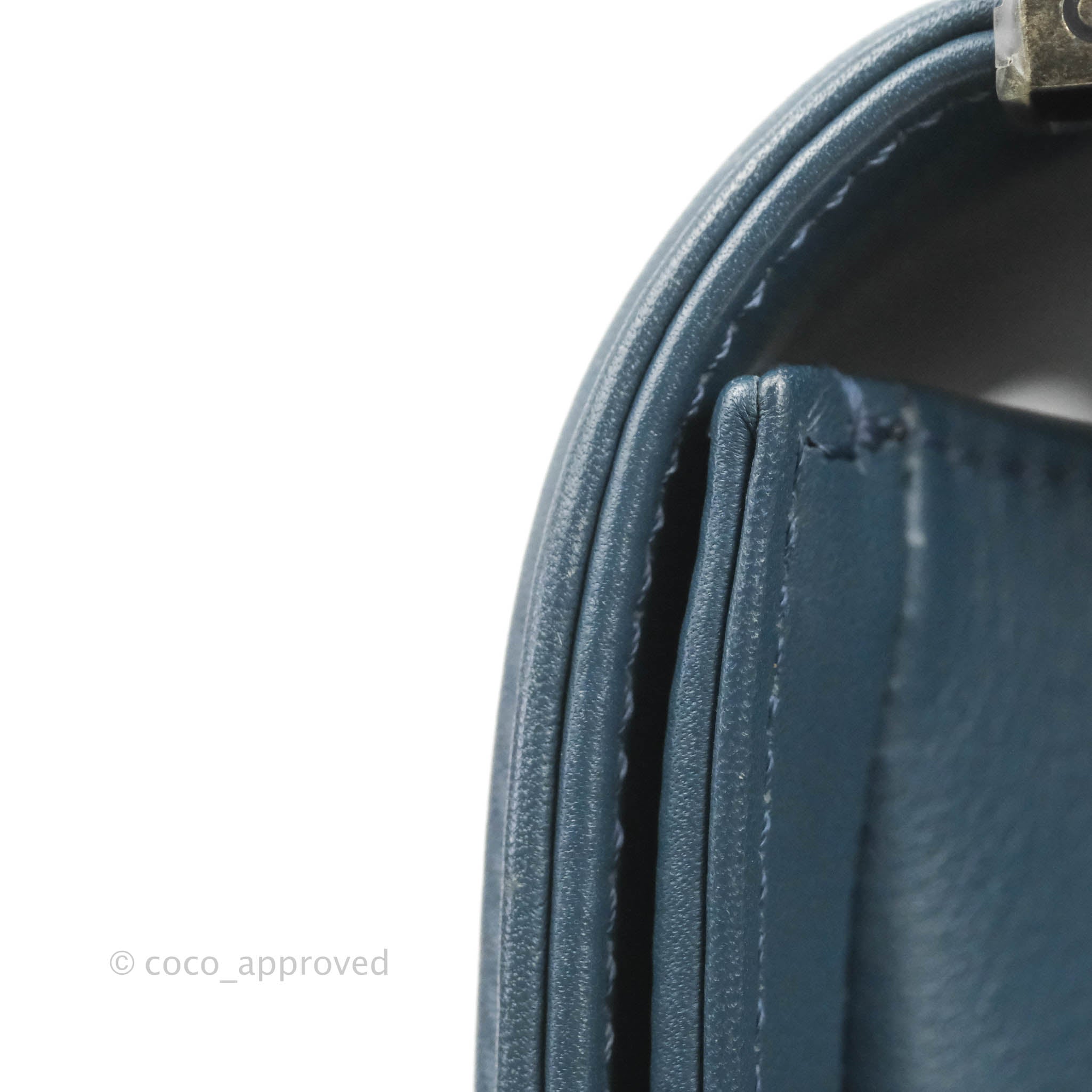 Chanel Boy Small Navy Blue Calfskin Leather Bag with Ruthenium Hardware - Perfect for Evening Events & Luxury Fashion Accessories