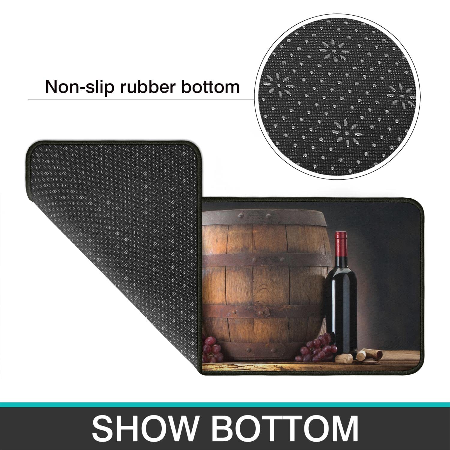 2-Piece Non-Slip Wine Kitchen Rug Set - Absorbent Microfiber 3D Wine Glass Design Washable Floor Mats (17