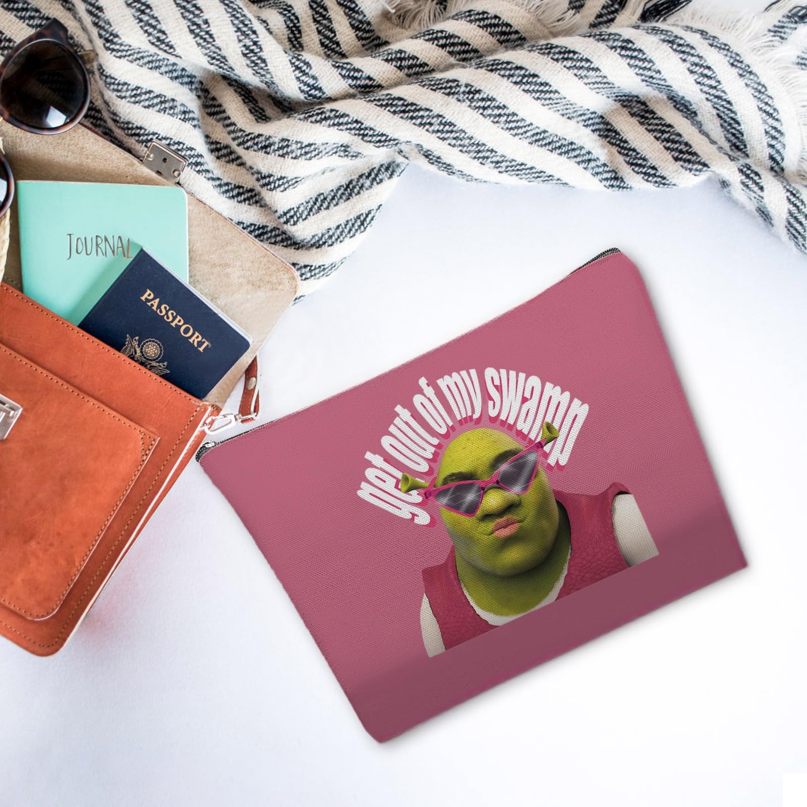 Shrek Inspired Cosmetic Bag - Funny Movie Green Ogre Makeup Pouch for Fans | Pink Swamp Monster Themed Organizer with Zipper | Perfect for Daily Use, Travel & Gift for Shrek Lovers