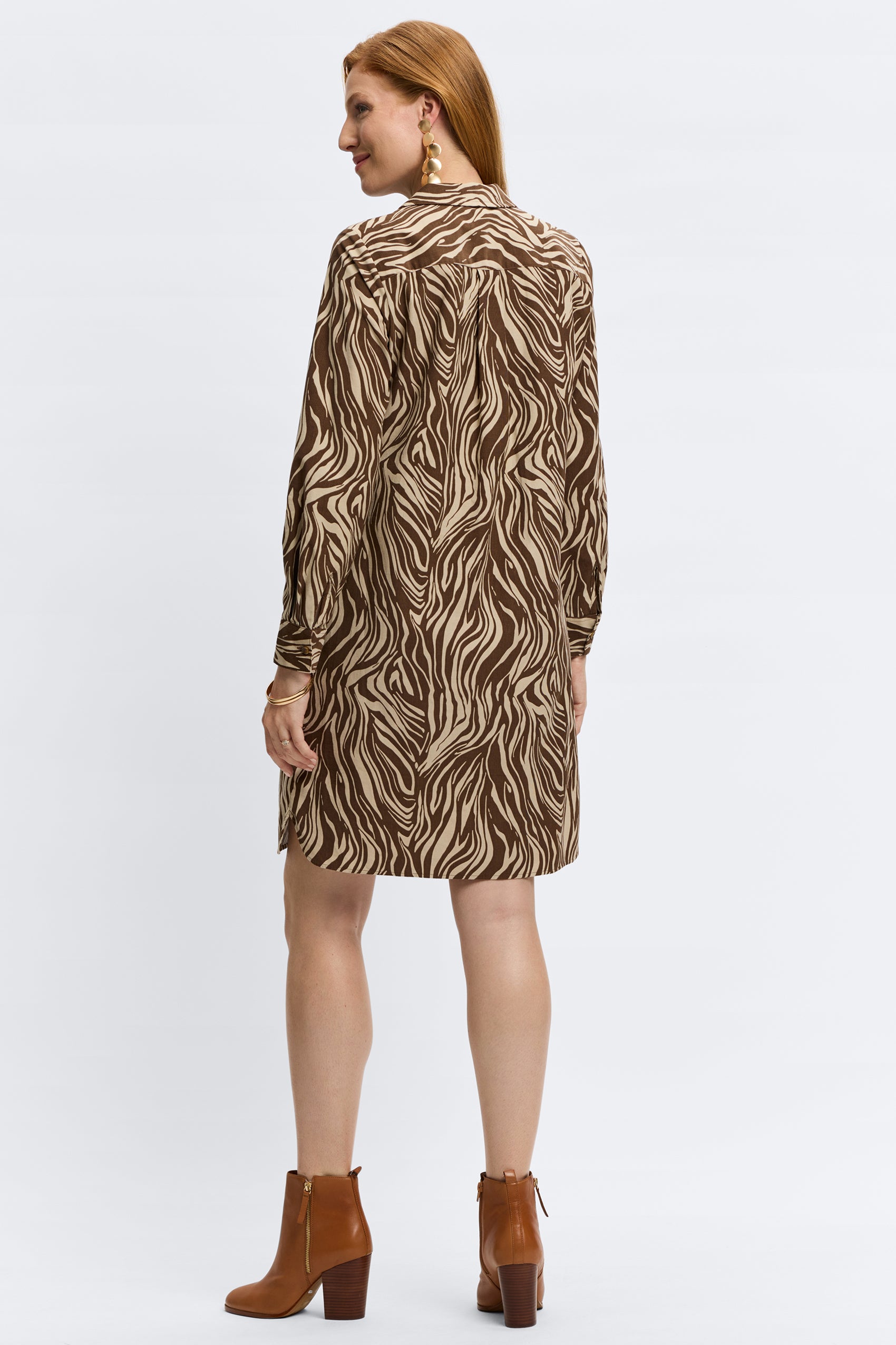 Sloane Abstract Zebra Print Corduroy Long Sleeve Dress for Women - Stylish Fall/Winter Fashion for Casual Outings and Office Wear