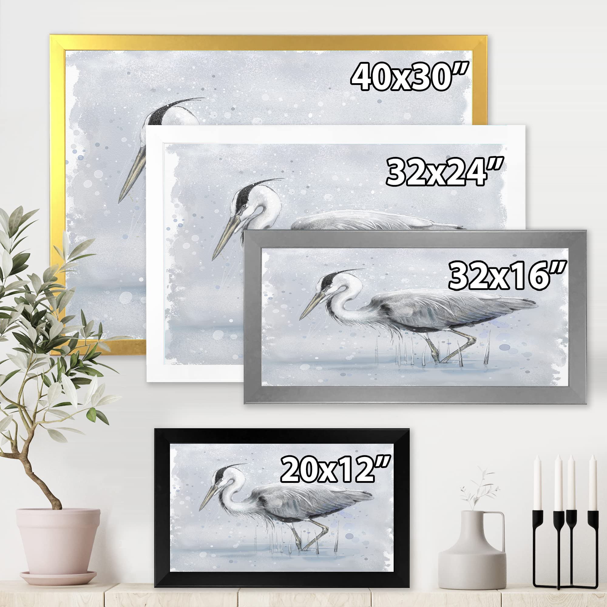 Grey Heron Bird Farmhouse Framed Wall Art - Rustic Home Decor for Living Room, Bedroom & Office - Nature Inspired Canvas Painting for Coastal & Country Style Interiors