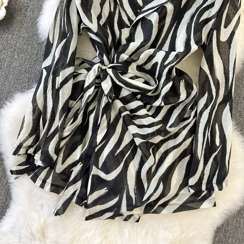 Hong Kong Style Long Sleeve Zebra Print Shirt Dress with Matching Suit Jacket - Women's Office Wear, Party Outfit & Formal Occasion Fashion