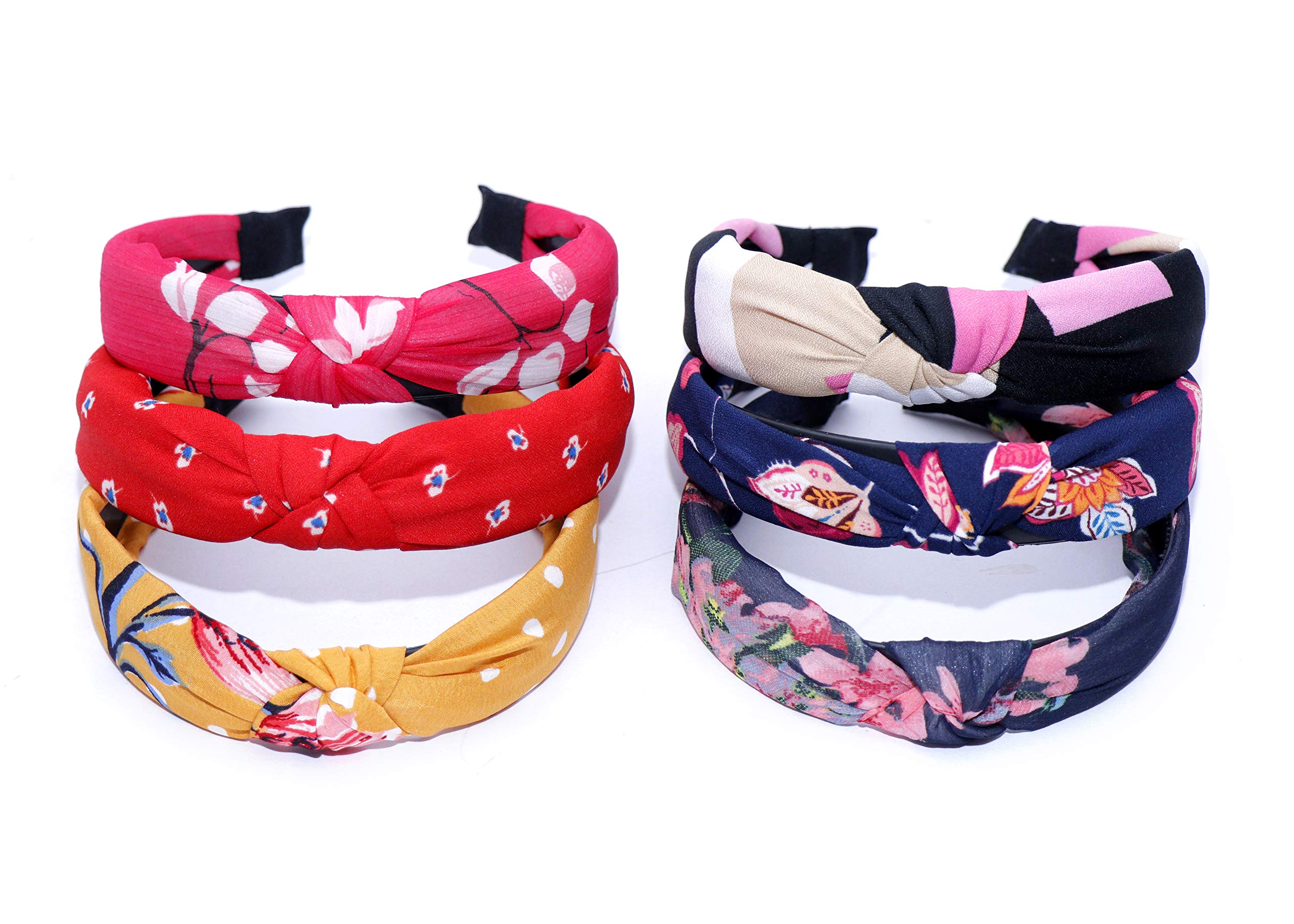 Navjai Women's Korean Style Solid Fabric Knot Headbands - Boho Criss Cross Hair Wraps for Girls & Women (6-Piece Set, Multicolor) | Perfect for Yoga, Beach, Festivals & Everyday Fashion