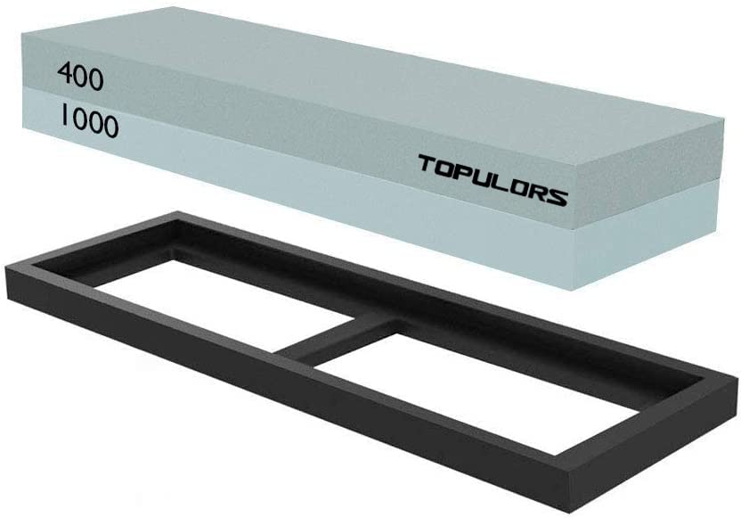 Dual-Sided Knife Sharpening Stone 400/1000 Grit with Non-Slip Base - Professional Sharpener for Kitchen Knives, Hunting Knives, Pocket Knives & Tool Blades - Perfect for Home, Outdoor & Workshop Use
