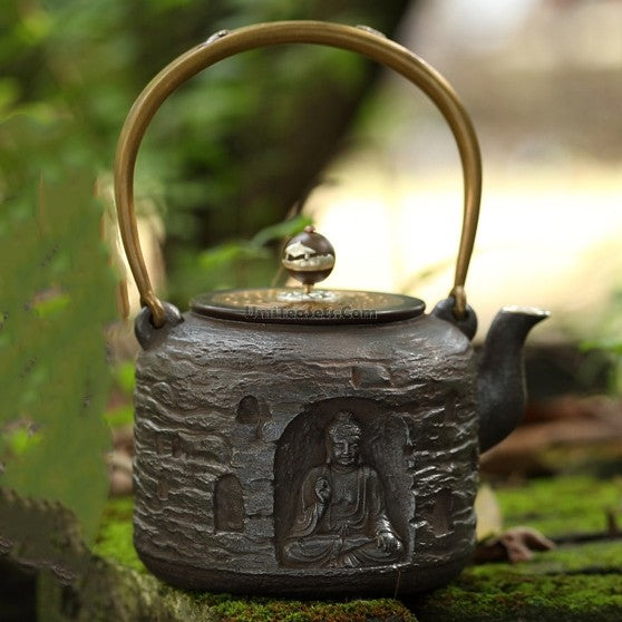 Zen Buddha Cast Iron Teapot - Japanese Style Iron Teapot for Tea Brewing, 34oz Capacity with Infuser, Perfect for Loose Leaf Tea, Home & Office Use, Meditation & Tea Ceremony