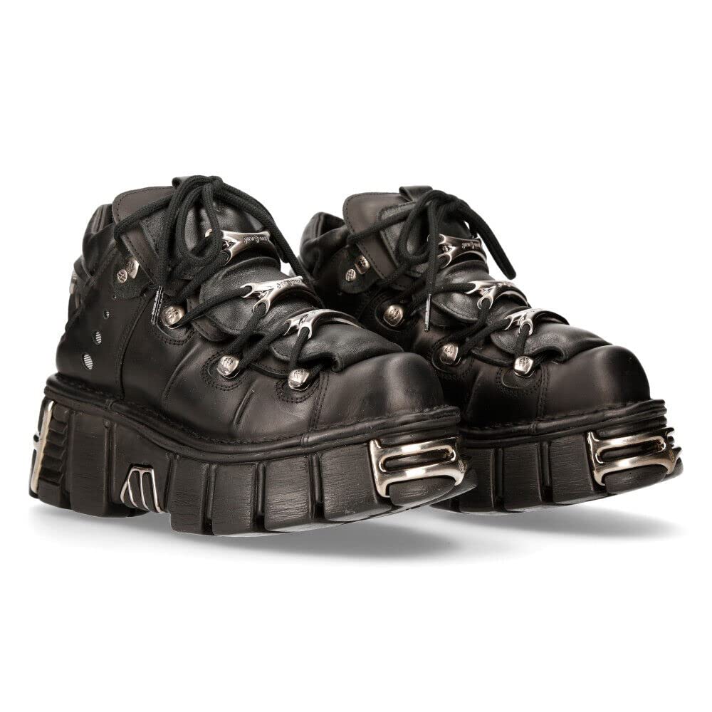 New Rock 106 S1 Men's Gothic Punk Style Black Metallic Platform Ankle Boots - Perfect for Concerts, Nightclubs & Alternative Fashion