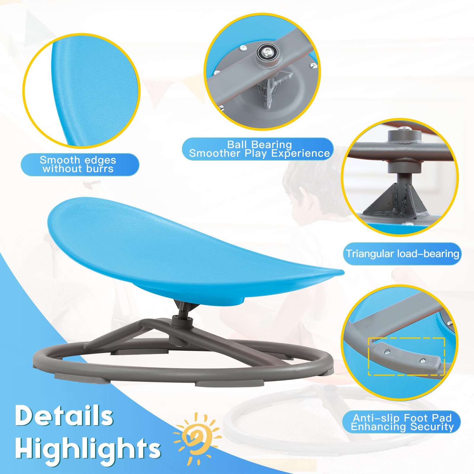 BABAMU Sensory Chair for Kids with Autism - Spinning Swivel Chair for ADHD, Body Coordination Training & Sensory Integration Therapy - Blue - Perfect for Home, Classroom & Therapy Sessions