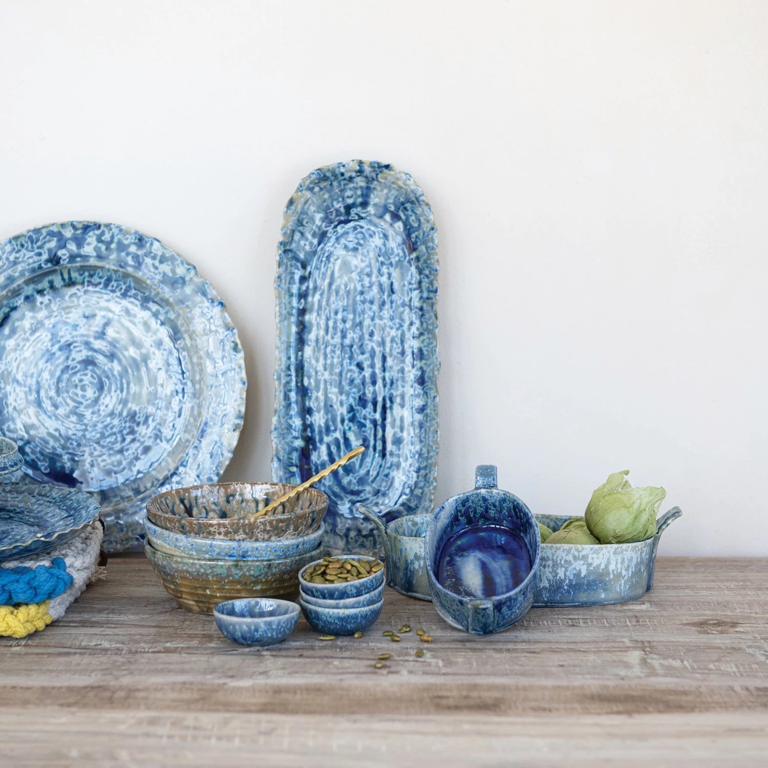 Blue Glaze Ceramic Serving Platter - Elegant Dinnerware for Entertaining, Parties & Special Occasions