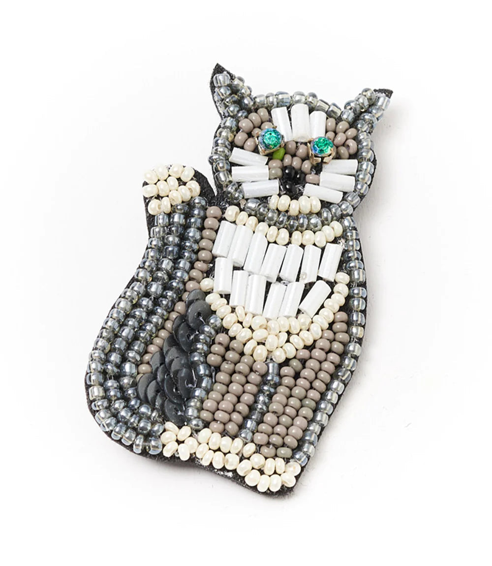 Elegant Cat Beaded Brooch Pin - Vintage Style Jewelry Accessory for Women's Dresses, Coats & Scarves - Perfect Gift for Cat Lovers & Fashion Enthusiasts