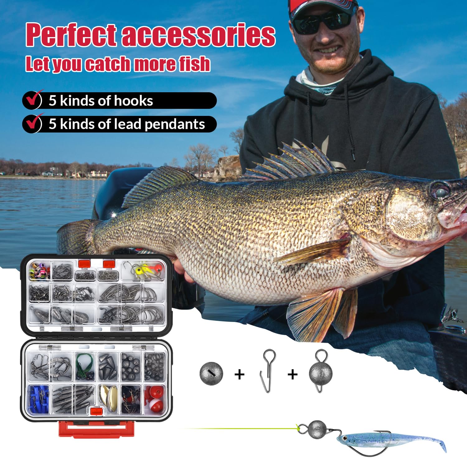 THKFISH 248-Piece Fishing Accessories Kit - Double Layer Waterproof Tackle Box with Hooks, Weights, Sinkers & Bass/Trout Lures - Complete Fishing Gear Set for Freshwater & Saltwater Anglers - Perfect for Boat, Shore & Ice Fishing Trips