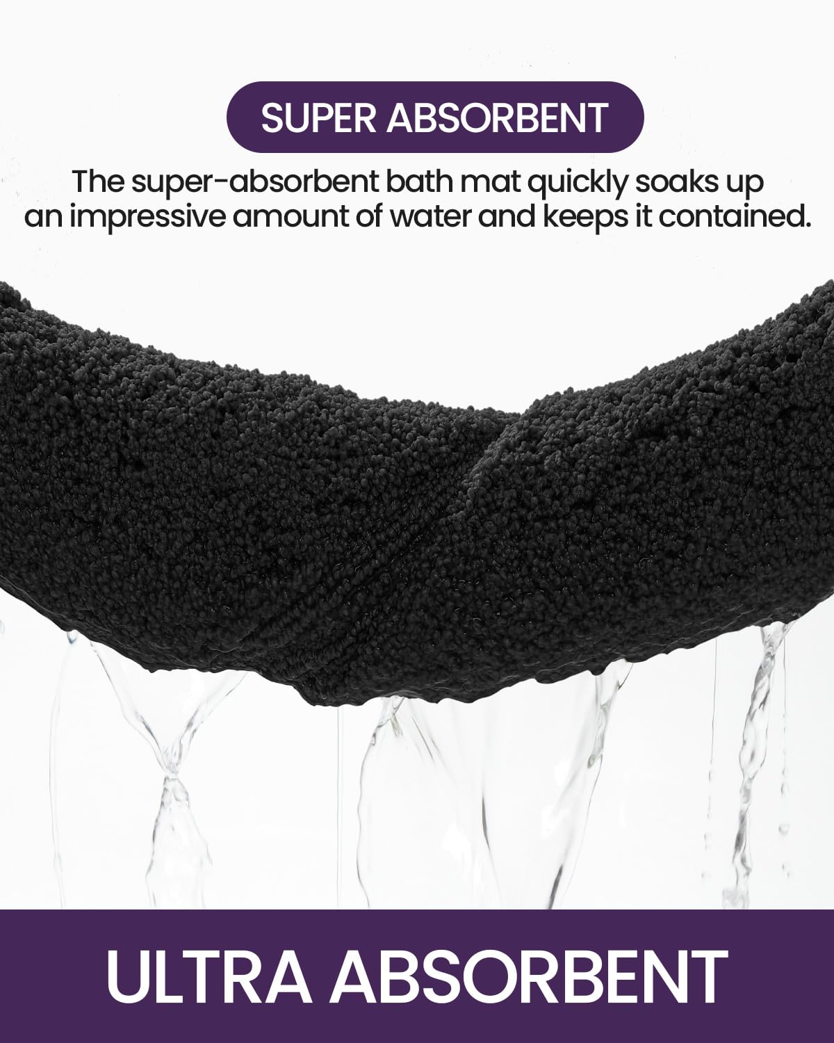 DEXI Non-Slip Bathroom Rug 24x16 Inches, Super Absorbent Quick Dry Shower Mat with Rubber Backing, Machine Washable Soft Microfiber Bath Carpet for Bathroom Floor - Perfect for Bathroom, Shower, and Spa Use (Black)