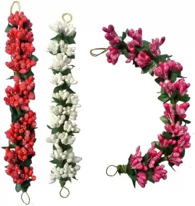 Ruchi Fancy Hair Artificial Flower Gajra - 3 Pack Multicolor Flower Bun Hair Accessories for Women & Girls | Perfect for Weddings, Parties & Festivals