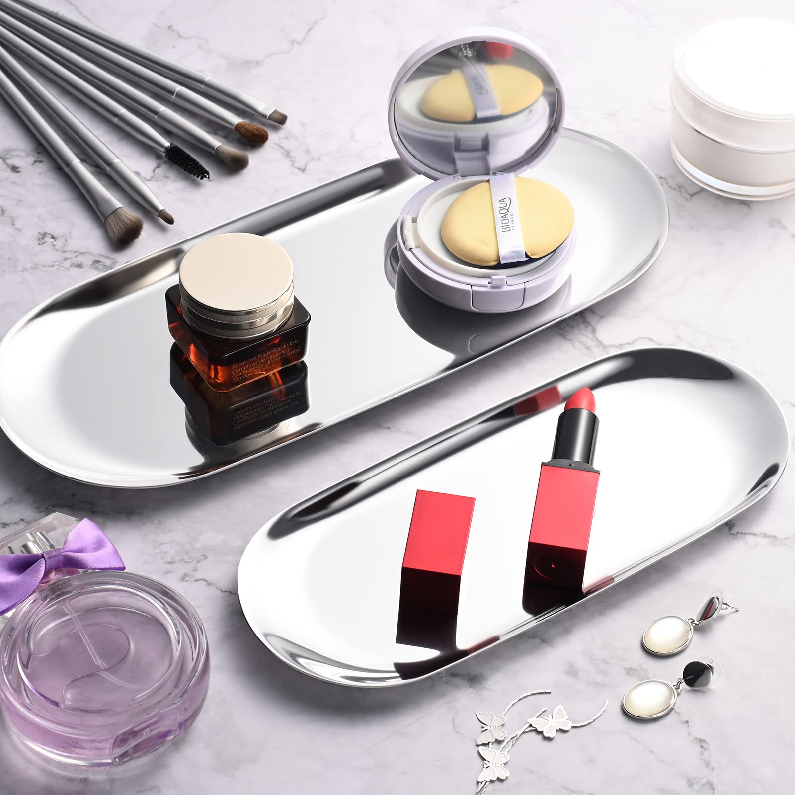 Stainless Steel Tray for Jewelry & Makeup - Vanity Bathroom Decor (30x12cm) - Perfect for Home Display & Organization