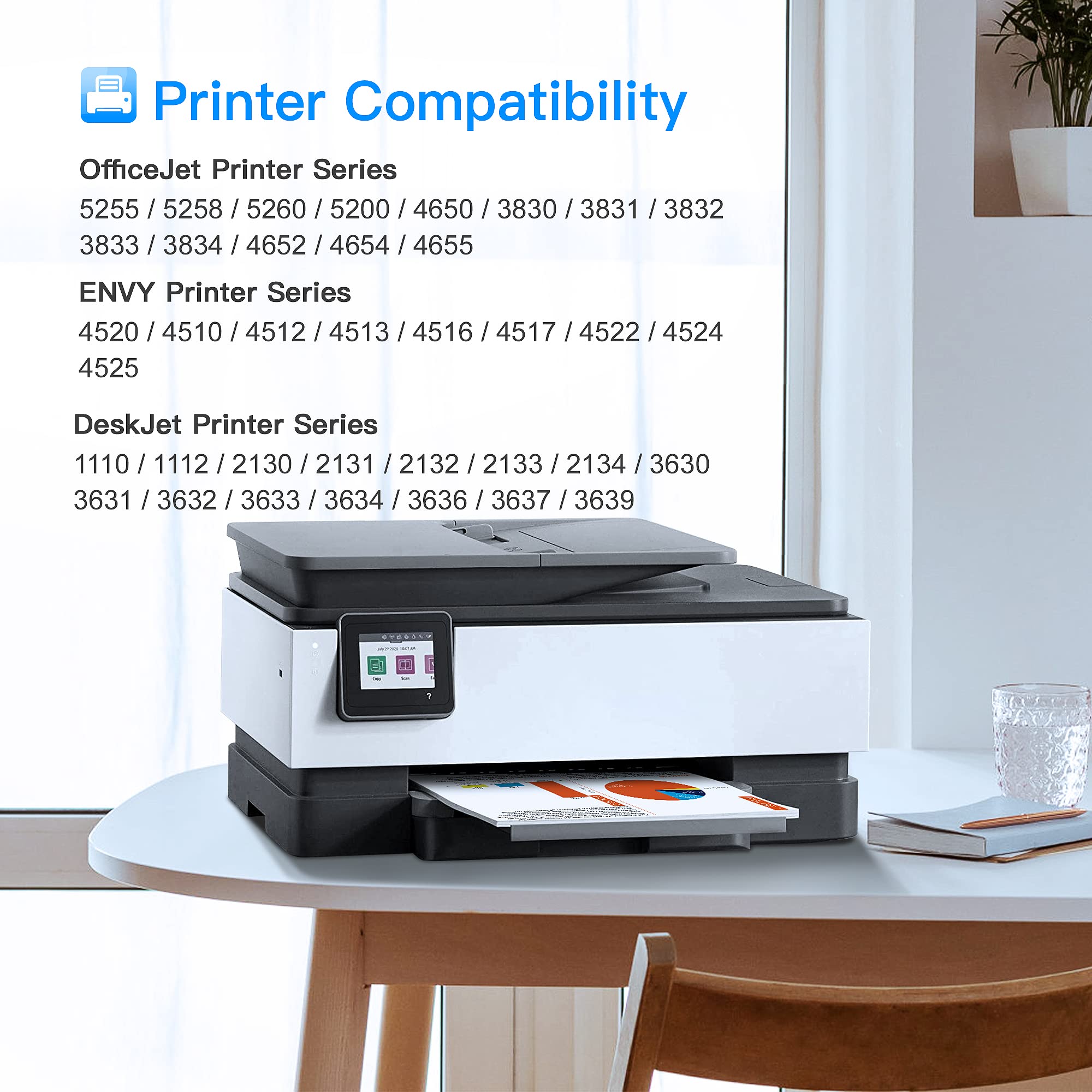 63XL Ink Cartridges Combo Pack - Black & Color Replacement for HP 63XL (Works with HP OfficeJet 3830/4650/5255/5258/5200/4655, Envy 4520/4512, DeskJet 1112/2130/3630) - High-Quality Printer Ink for Home & Office Printing