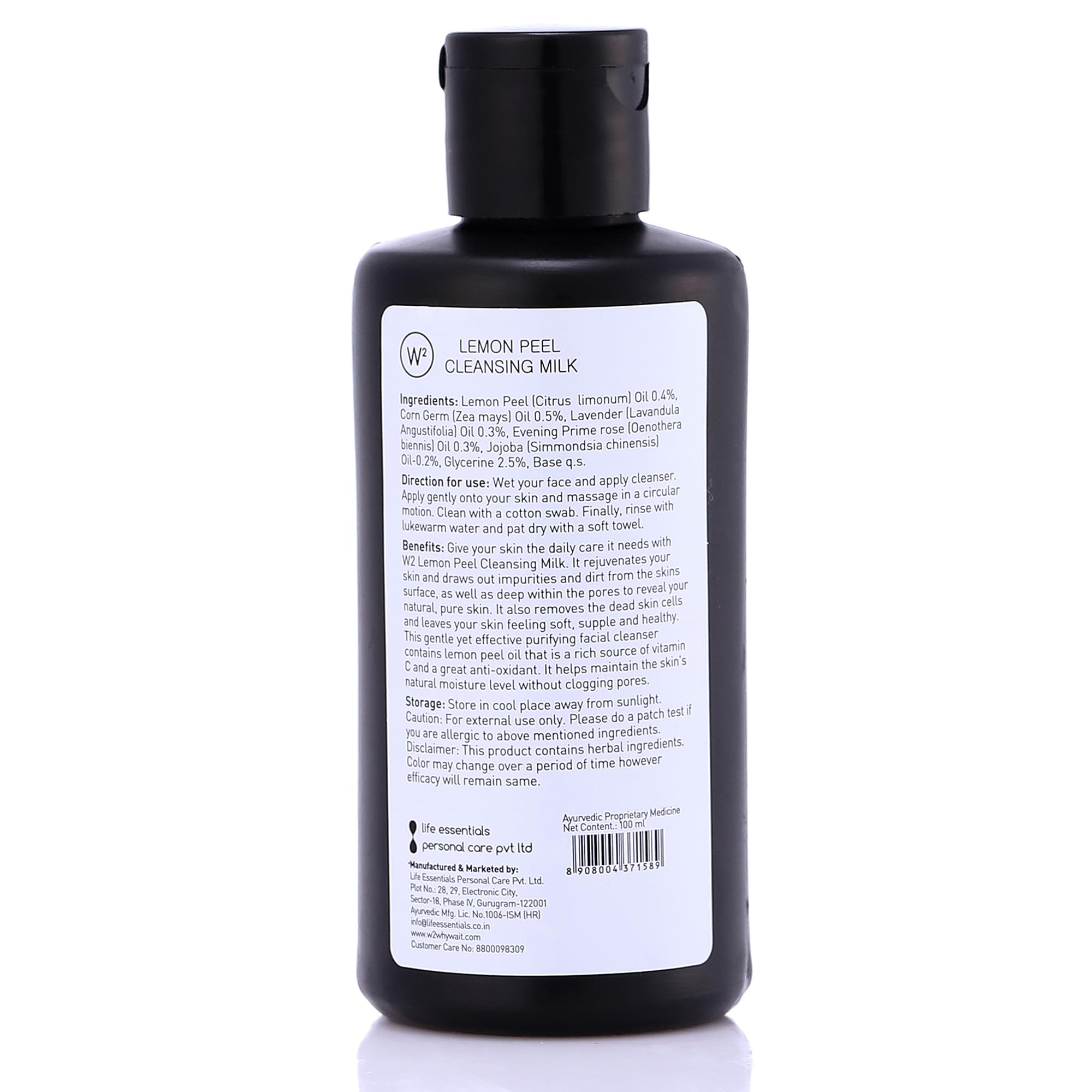 W2 Why Wait Lemon Peel Cleansing Milk - Purifying Face Wash for Acne Prone Skin | Deep Pore Cleanser to Remove Dead Skin Cells | Hydrating & Brightening Formula | Preservative-Free 100ml | Ideal for Daily Skincare & Post-Workout Refreshment