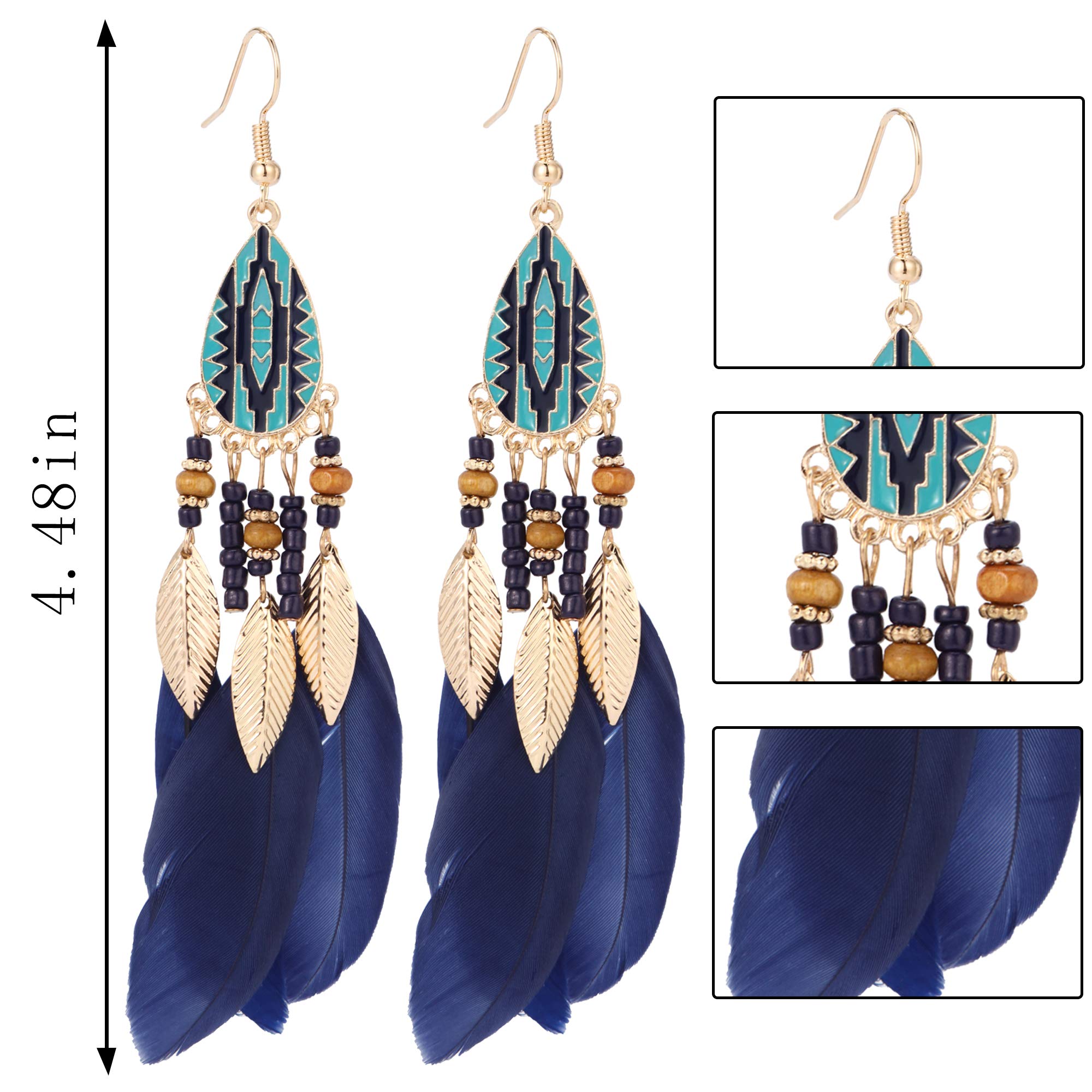 12 Pairs Women's Feather Earrings Vintage Bohemian Long Drop Dangle Earrings Set with Dream Catcher Design - Perfect for Festivals, Parties, and Boho Chic Outfits