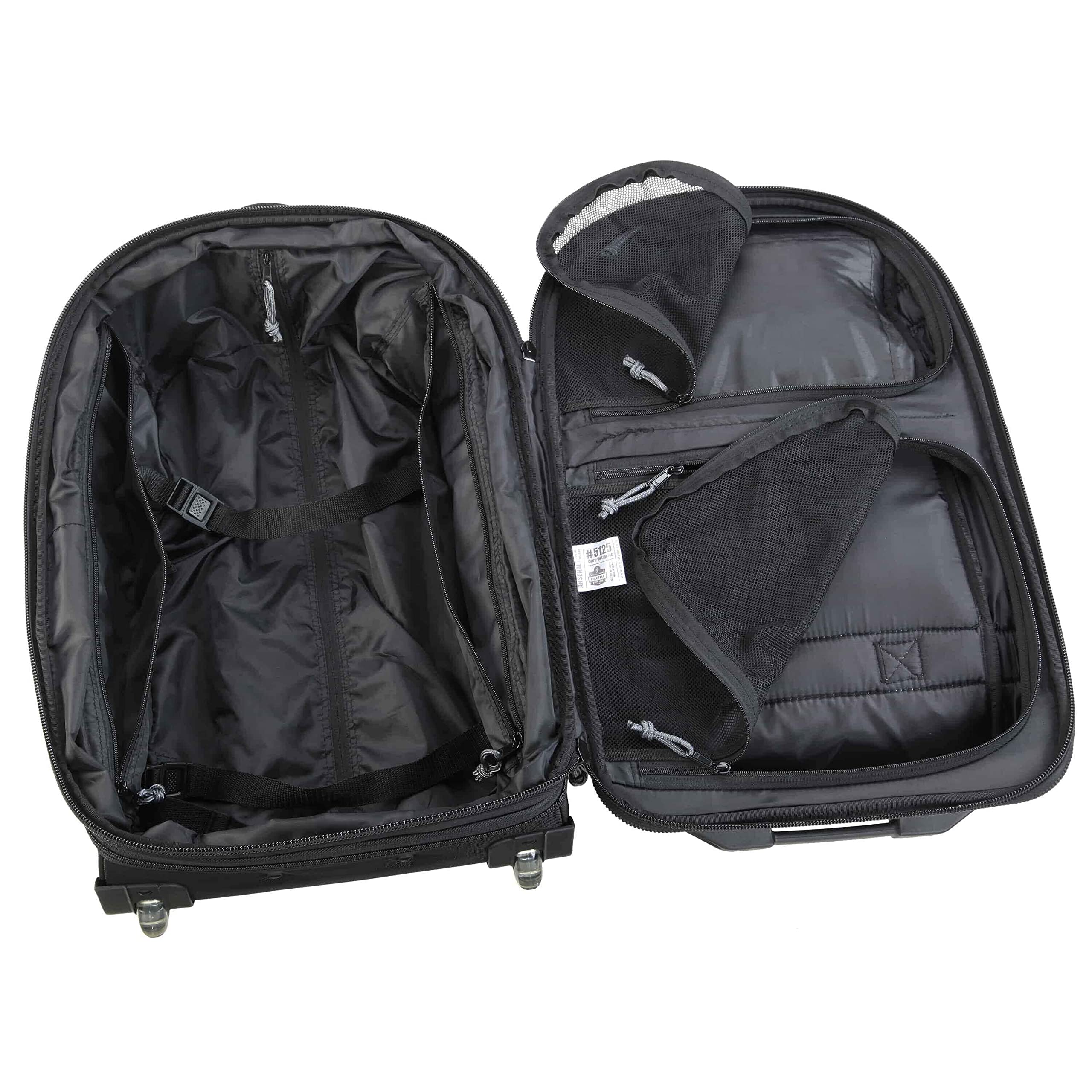 Ergodyne Arsenal 5125 Black Rolling Carry-On Luggage with Retractable Handle - Perfect for Business Travel & Weekend Getaways