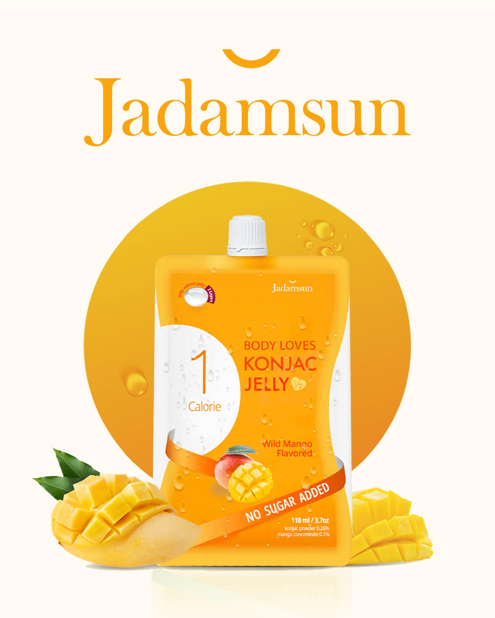 Healthy Konjac Jelly Pouches - Mango, Sugar-Free, Low Calorie Snack for Weight Loss & Fitness
