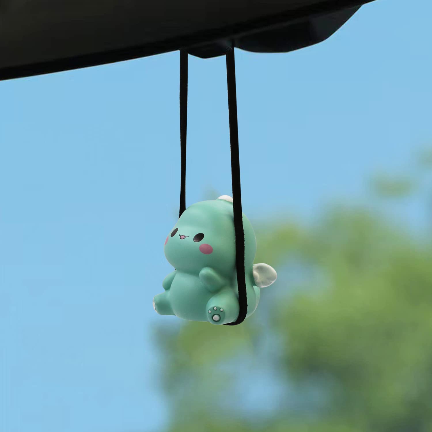 Swinging Dinosaur Car Hanging Ornament - Cute Green Dinosaur Pendant for Rear View Mirror, Fun Car Decor Accessories, Perfect for Kids and Dinosaur Lovers, Ideal for Road Trips and Daily Commutes