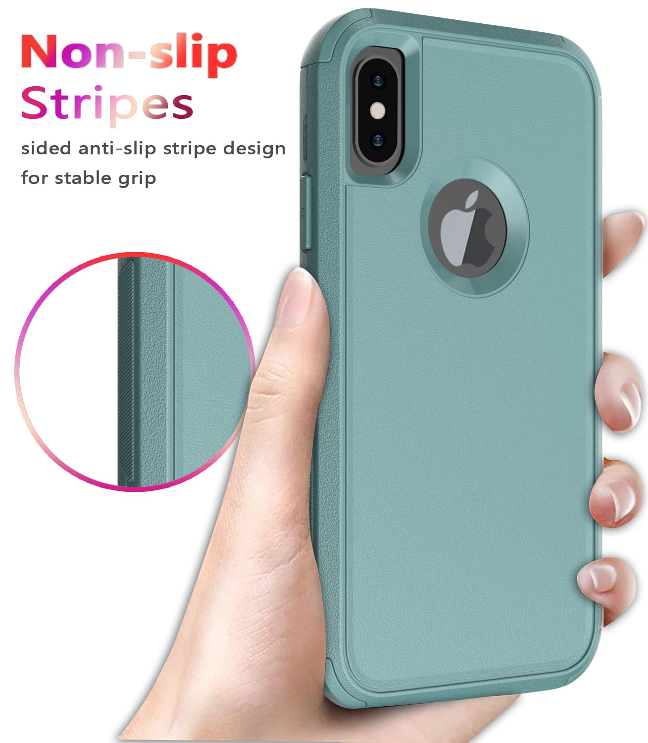 **Shockproof & Drop-Proof Heavy Duty iPhone X/XS Case with Tempered Glass Screen Protector – Pine Green | Perfect for Outdoor Adventures, Work & Travel**