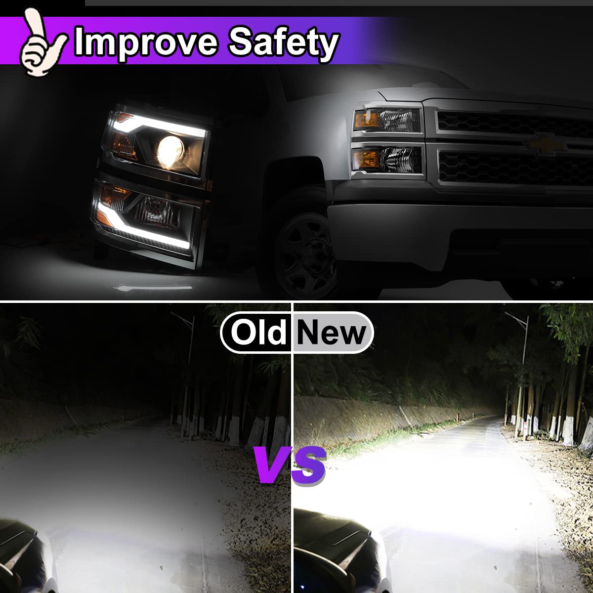 Nixon Offroad LED Headlights Assembly for Chevy Silverado 1500 2014-2015 - Matte Black Housing with Clear Lens - High/Low Beam, DRL & Turn Signal Replacement - Perfect for Night Driving & Off-Road Adventures (1 Pair)