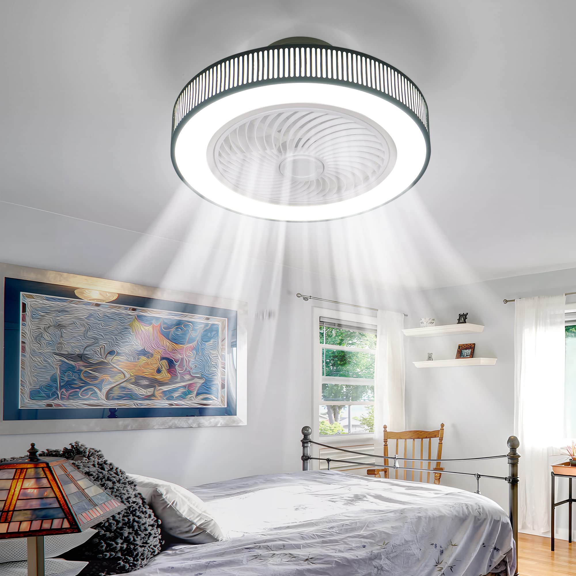 DeveChos 20-inch Bladeless Ceiling Fan - Ultra Quiet Modern Design for Bedroom, Living Room, Kitchen & Kids Room - Perfect for Home Cooling and Air Circulation