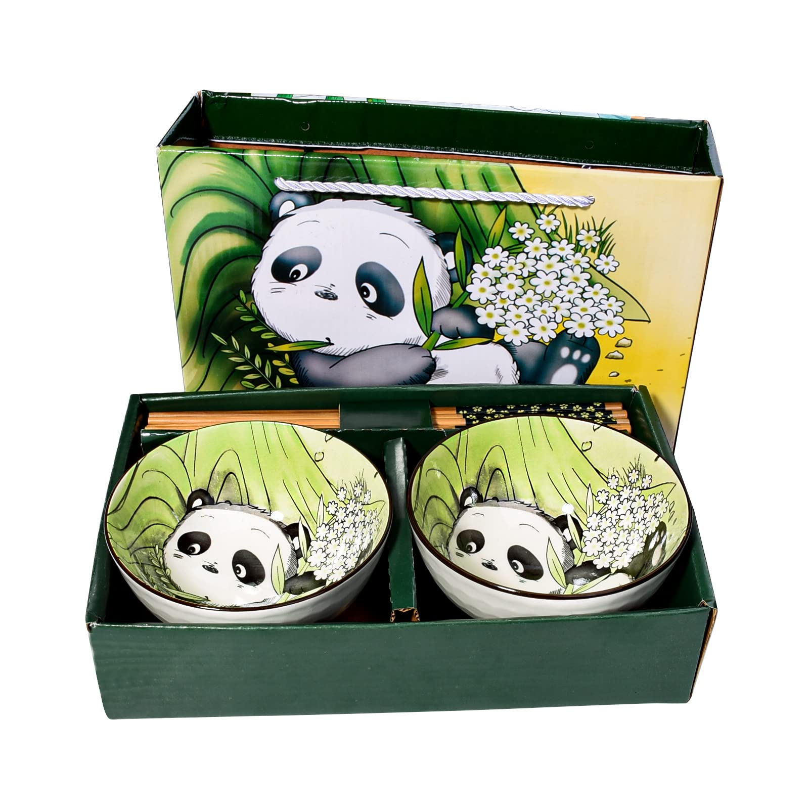 Stylish Panda Ceramic Rice Bowls & Chopsticks Set - 2-Piece Asian Dinnerware for Soup, Dessert, Rice | Perfect Gift for Home Dining & Party Use