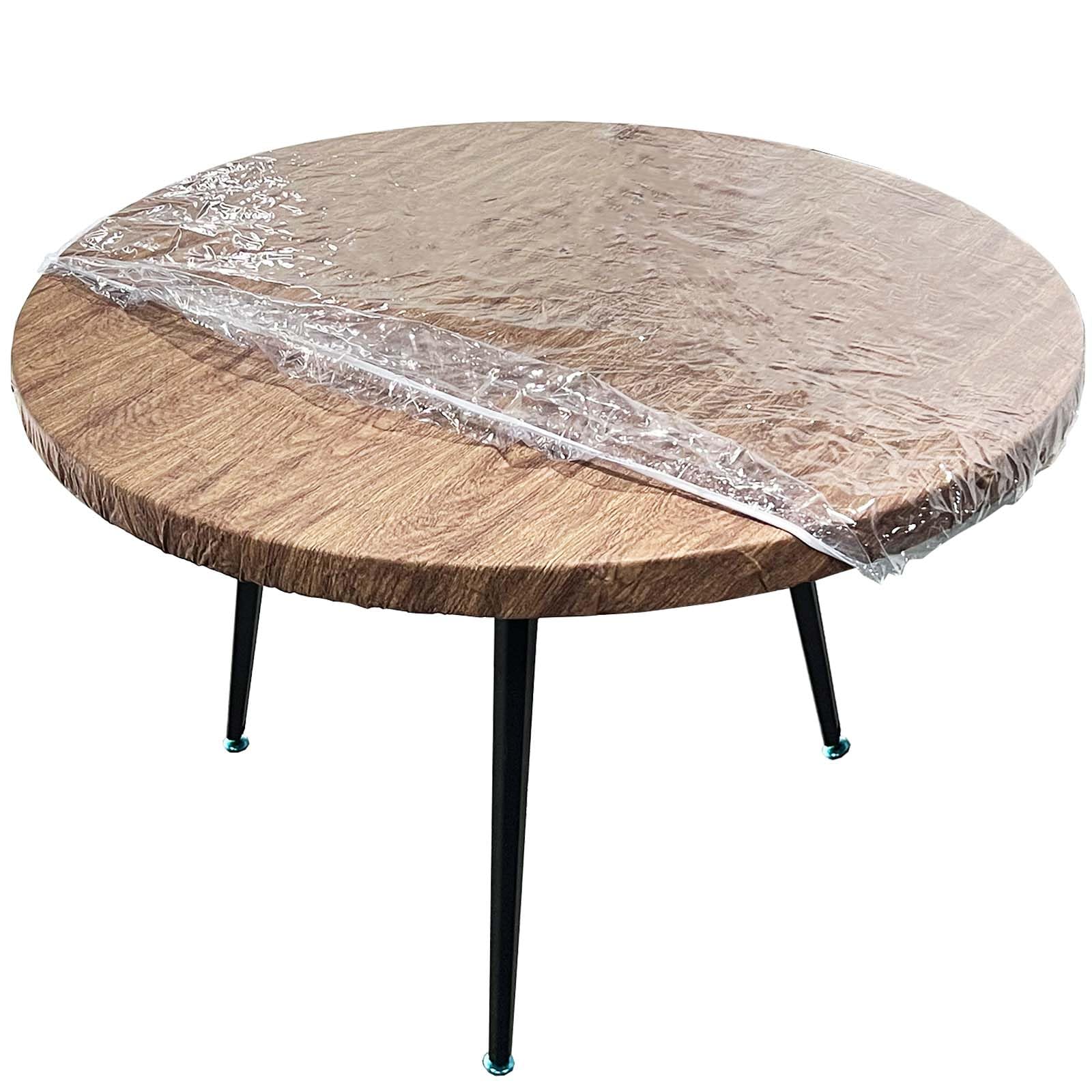 LIBERECOO Clear Round Fitted Vinyl Tablecloth - 48 Inch Heavy Duty Elastic Table Cover with Plastic Protector - Waterproof & Stain Resistant for Indoor/Outdoor Dining, Parties, and Picnics