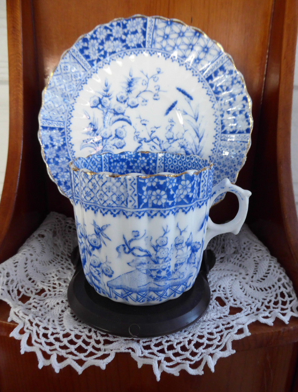 Antique Staffordshire Blue Transferware Cup and Saucer Set - Vintage 1880s English Tea Set - Perfect for Afternoon Tea, Collectible Home Decor, and Victorian Style Tableware