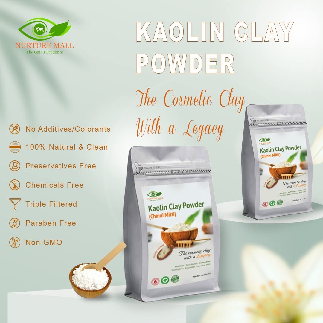 Nurture Mall Natural Kaolin Clay Powder (300g) - Oil Control, Acne Treatment & Skin Brightening Facial Mask for Clear, Glowing Skin | Reduces Pigmentation & Blackheads | Perfect for DIY Skincare & Spa Days
