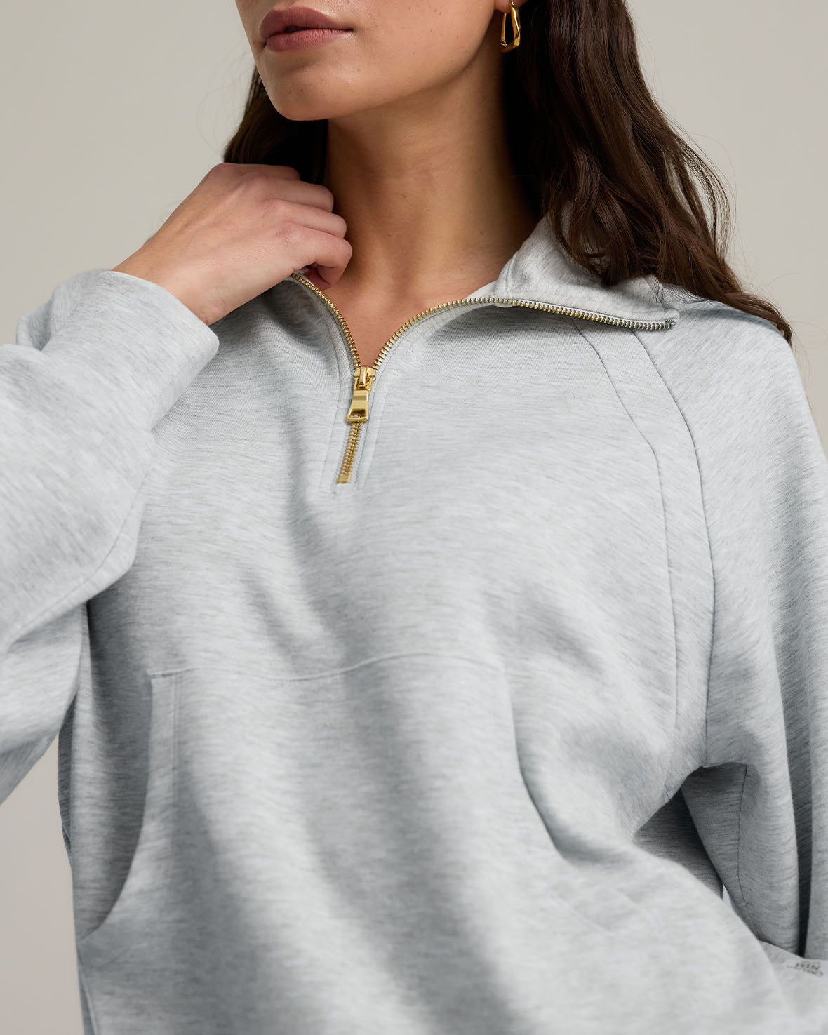 LuxeComfort Scuba Half Zip Sweatshirt for Women - Soft Fleece Pullover Hoodie, Grey Marl - Perfect for Casual Wear, Gym & Outdoor Activities