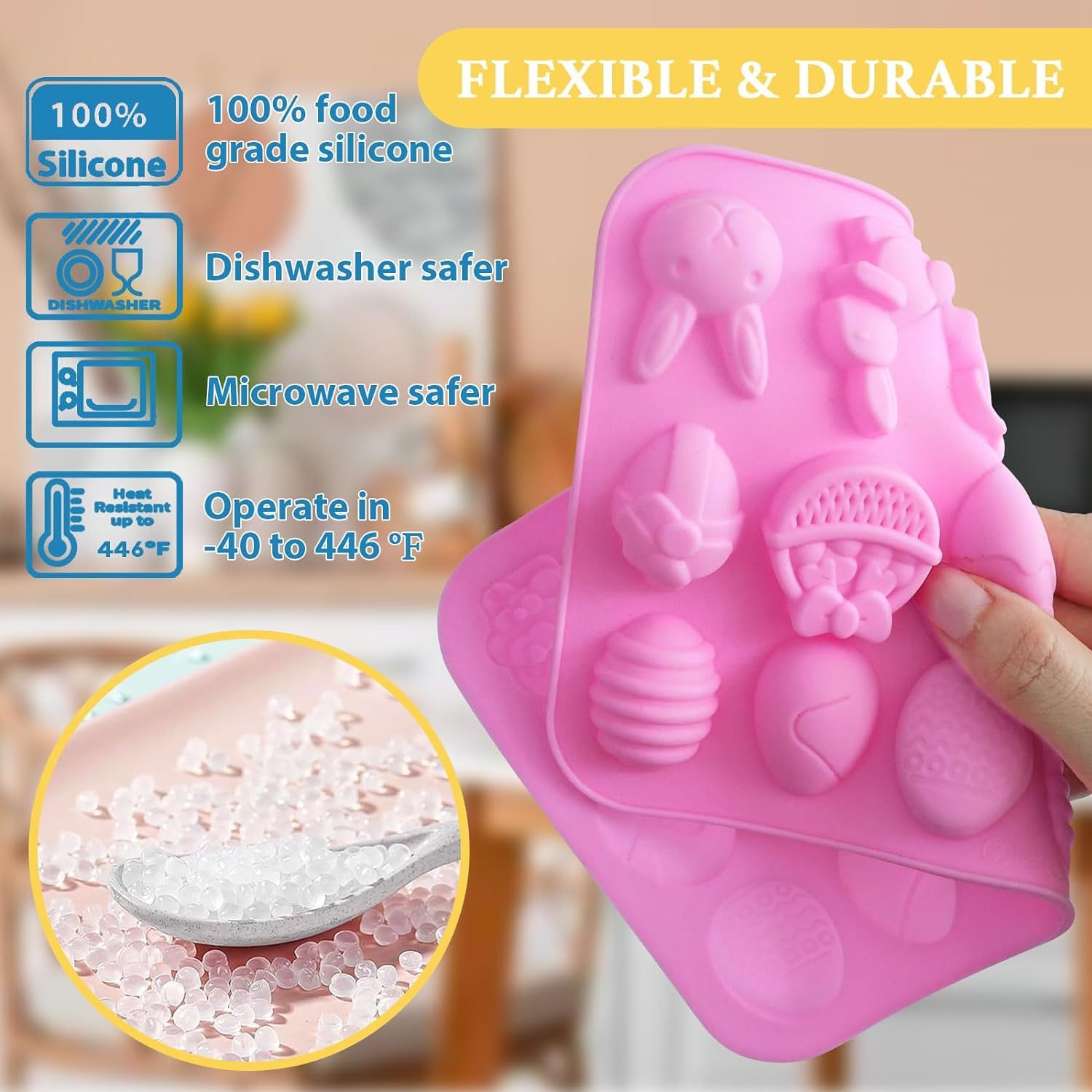 LEGACYCART 18 Cavity Easter Mold Set - Egg, Bunny, Basket & Duck Shapes | BPA-Free, Non-Toxic Silicone Baking Molds for Chocolate, Candy, Ice, Pudding & Cake Decorating | Perfect for Easter Parties, DIY Treats & Holiday Baking