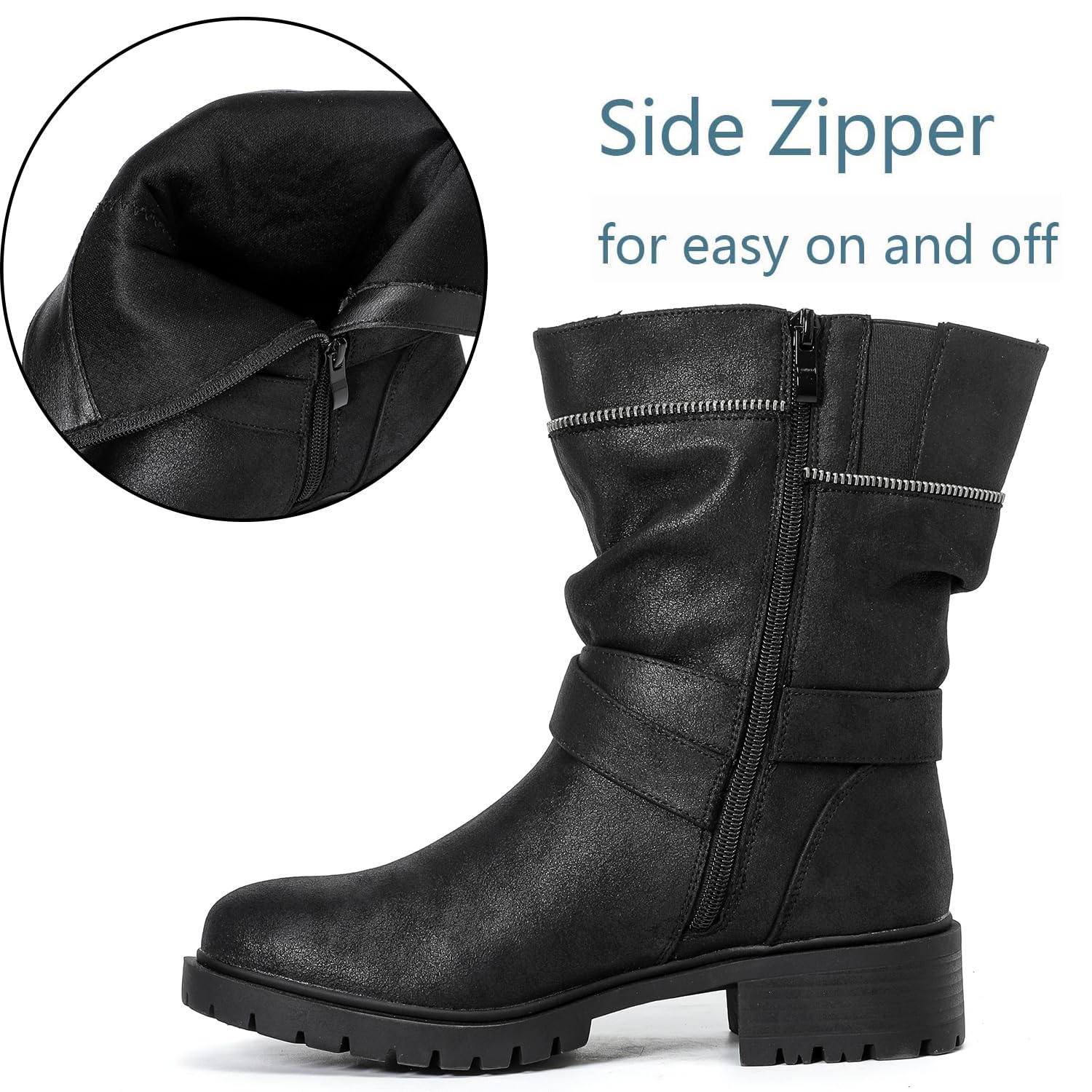 Luoika Women's Wide Width Ankle Boots - Low Heel Side Zipper Slouchy Mid Calf Boots for Comfort & Style | Perfect for Casual Outfits, Work & Fall/Winter Fashion