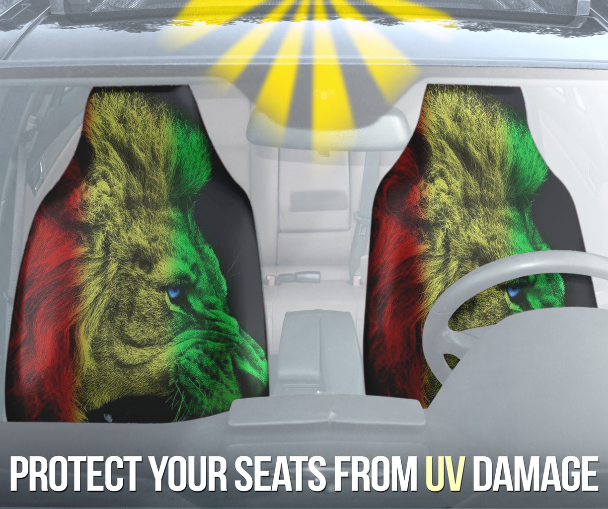 Stylish Rasta Lion Roaring Car Seat Covers - Perfect for Reggae Fans & Car Enthusiasts | Durable & Fashionable Auto Accessories for Jeep, Truck, SUV | Great Gift Idea for Birthdays & Holidays
