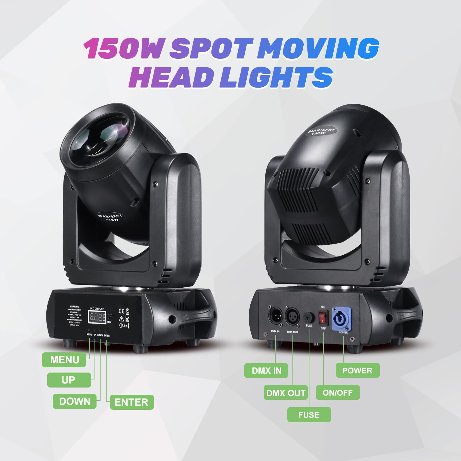 150W LED Moving Head Light - Beam, Spot, Wash, GOBO, 18-Face Roto Prism - Super Bright DJ Disco Stage Lighting for Clubs, Concerts & Events (Professional 150W Beam Moving Head)