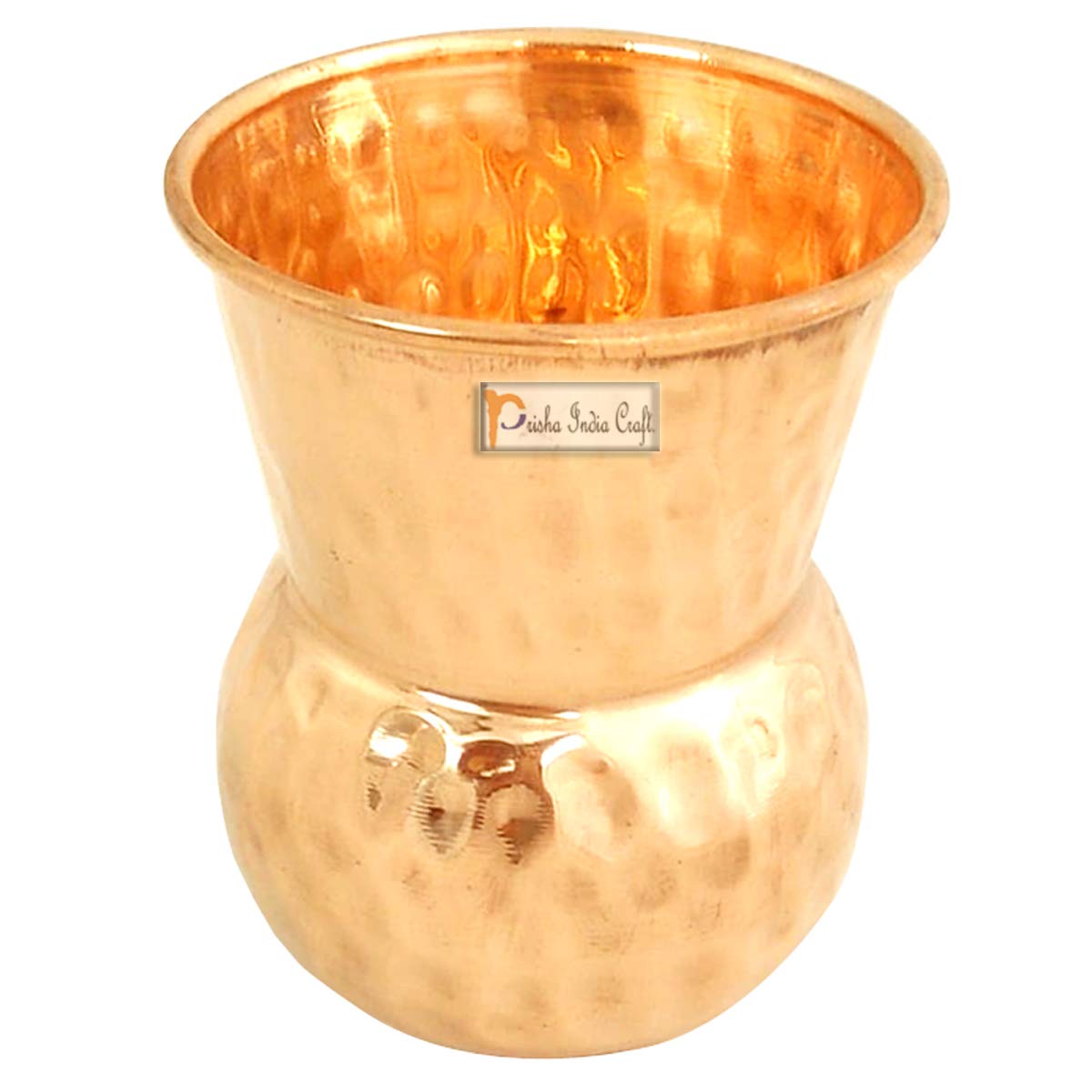 Prisha India Handcrafted Copper Glass Tumbler Set - 8 Piece Hammered Muglai Matka Design - 375ml Capacity - Elegant Indian Tea Cups for Home, Office & Gifting - Perfect for Chai, Coffee & Traditional Beverages
