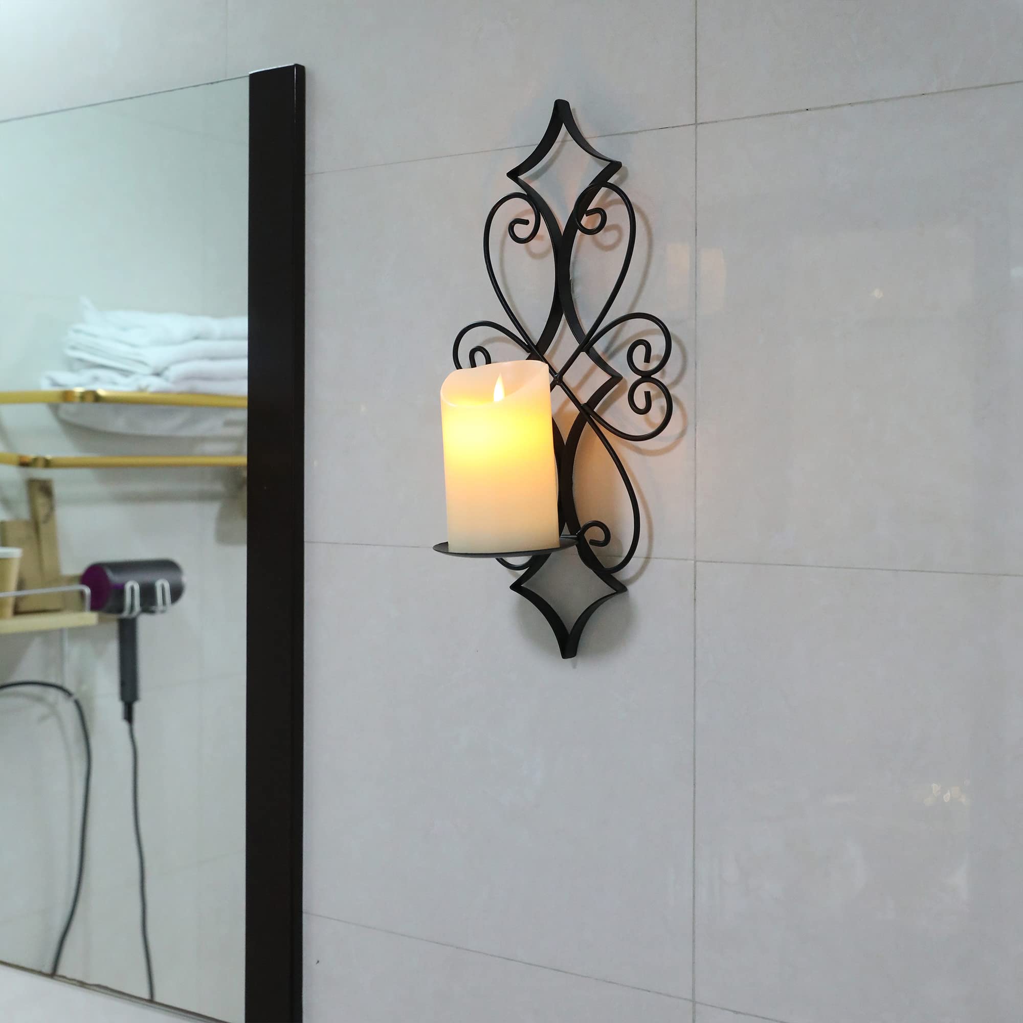 Set of 2 Black Metal Wall Candle Sconces Holder - Elegant Wall Mounted Candle Holders for Living Room, Bedroom & Dining Room Decor | Perfect for Romantic Ambiance, Wedding Decor & Home Interior Design