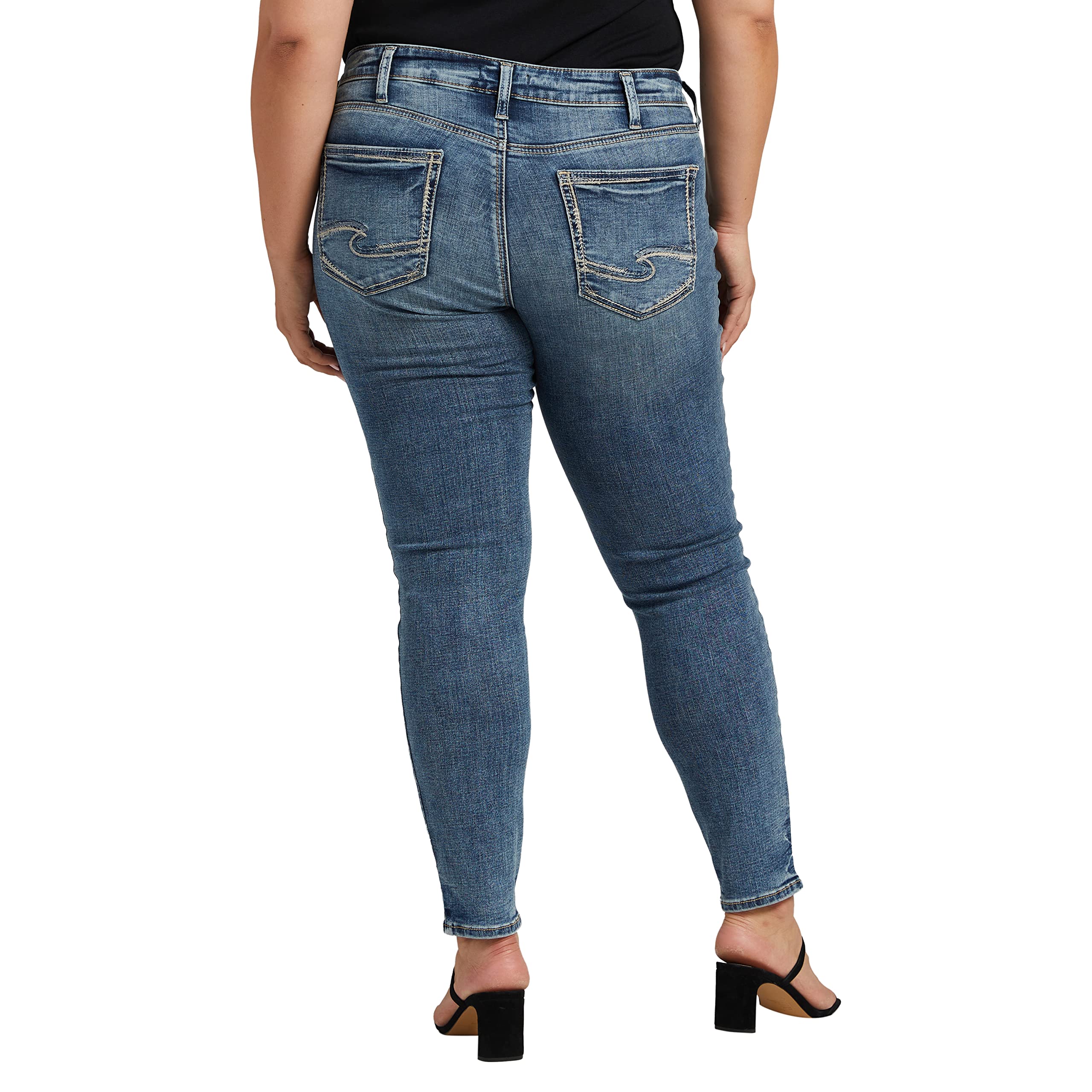 Silver Jeans Co. Women's Plus Size Suki Mid Rise Curvy Fit Skinny Jeans - Stretch Denim Pants for Curvy Women | Perfect for Casual Wear, Office & Night Out