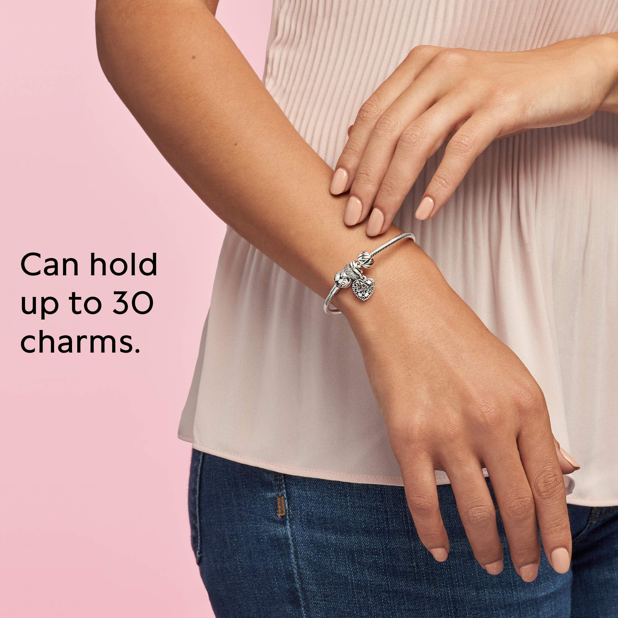 PANDORA Moments Snake Chain Bracelet for Women - Compatible with PANDORA Charms - Elegant Adjustable Jewelry Gift for Her with Gift Box - Perfect for Anniversaries, Birthdays & Special Occasions