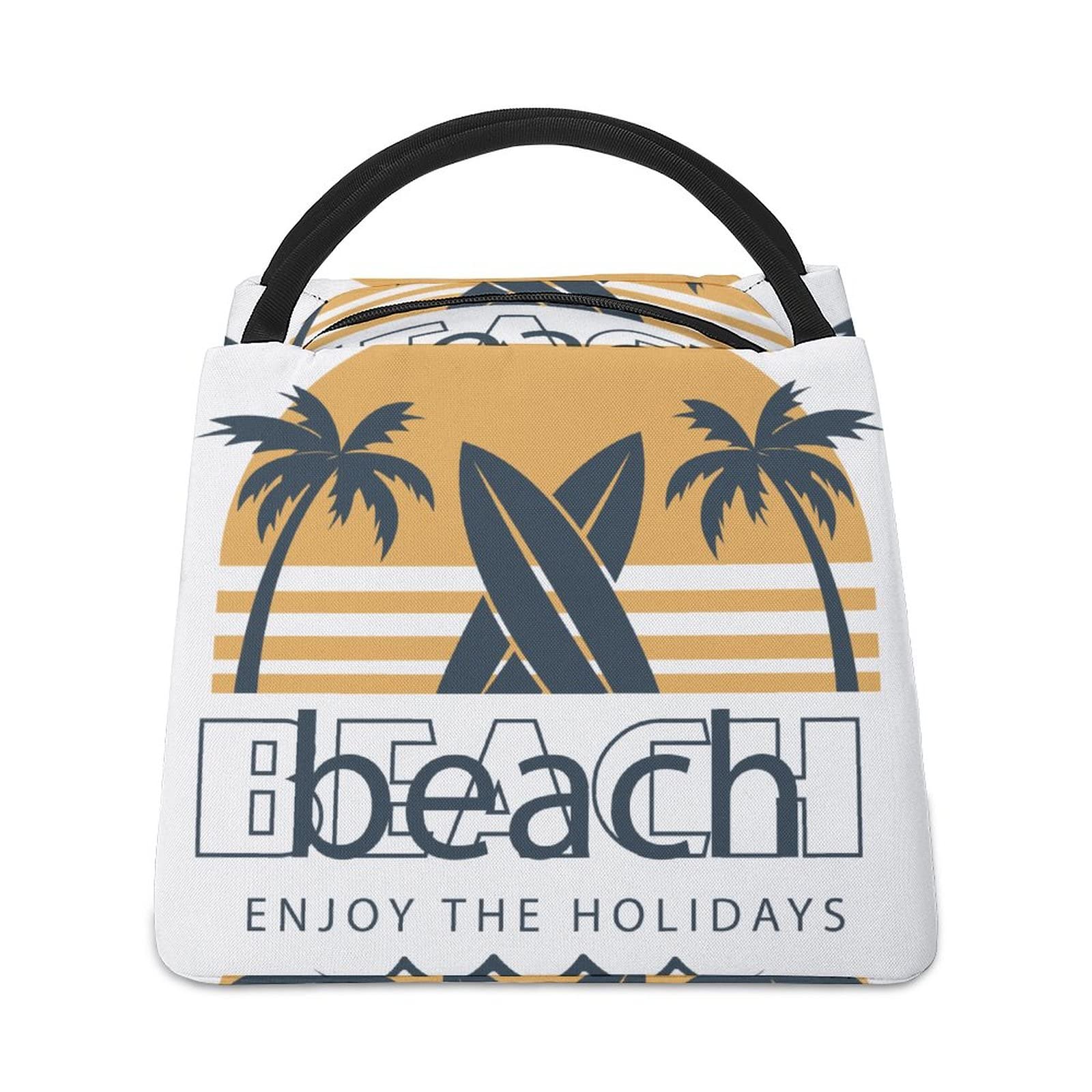 Insulated Lunch Bag with Foil Lining - Reusable Cooler Tote for Work, School & Beach - Printed Surfboard Coconut Design - Portable Meal Bag for Picnics & Outdoor Activities
