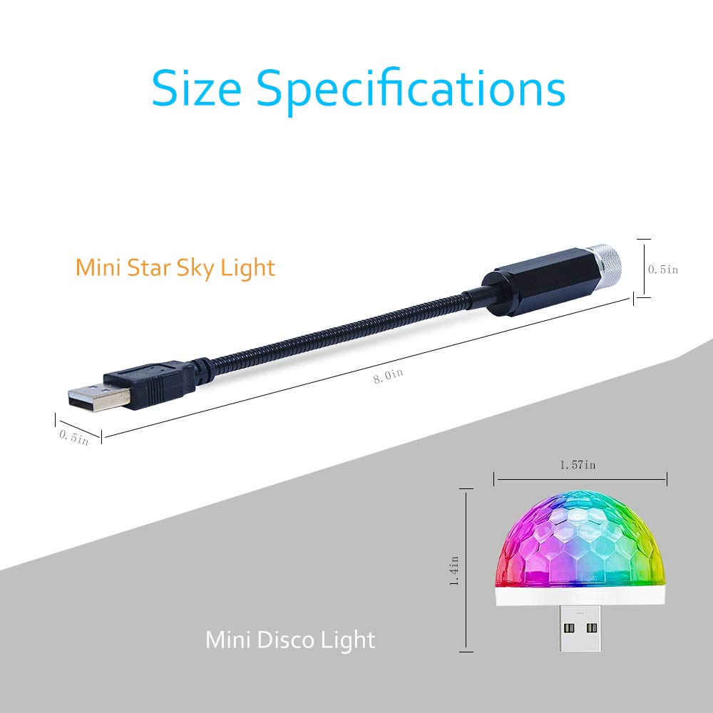Romantic Auto Roof USB Star Projector with Mini Disco Light - Aevdor USB Night Light for Bedroom, Car, Party & Ceiling Decor - Flexible LED Atmosphere Lamp - Plug & Play - Perfect for Romantic Nights, Road Trips & Home Decor