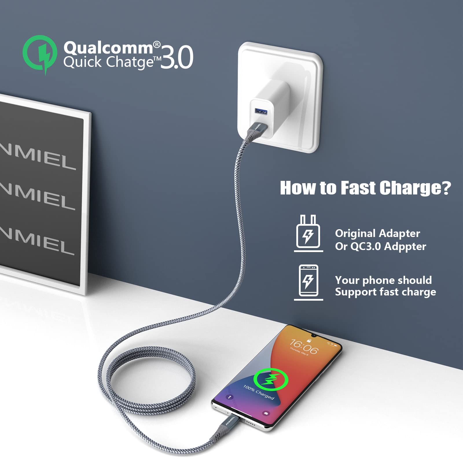 ANMIEL 2-Pack 6.6ft USB C to USB A Fast Charging Cable (3A) - Nylon Braided Durable Charger Cord for Samsung Galaxy S21/S20/S10/S9/S8, Note 20/10/9/8, A10e/A20/A40/A50/A70 - Perfect for Home, Office & Travel Charging