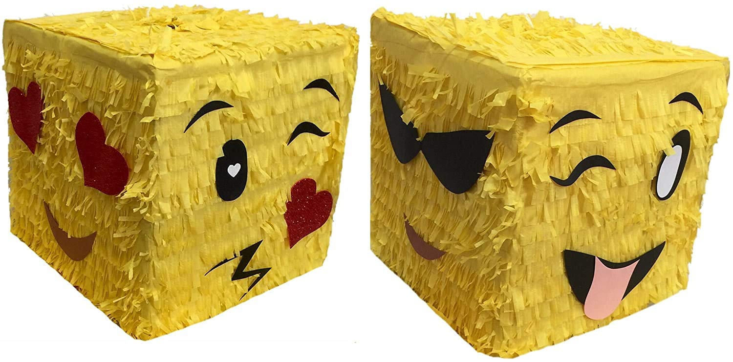 Multi-Emoticon Piñata Cube - Fun Emoji Party Supplies for Birthday & Themed Celebrations - Perfect for Kids Parties, Classroom Events & Festive Decorations